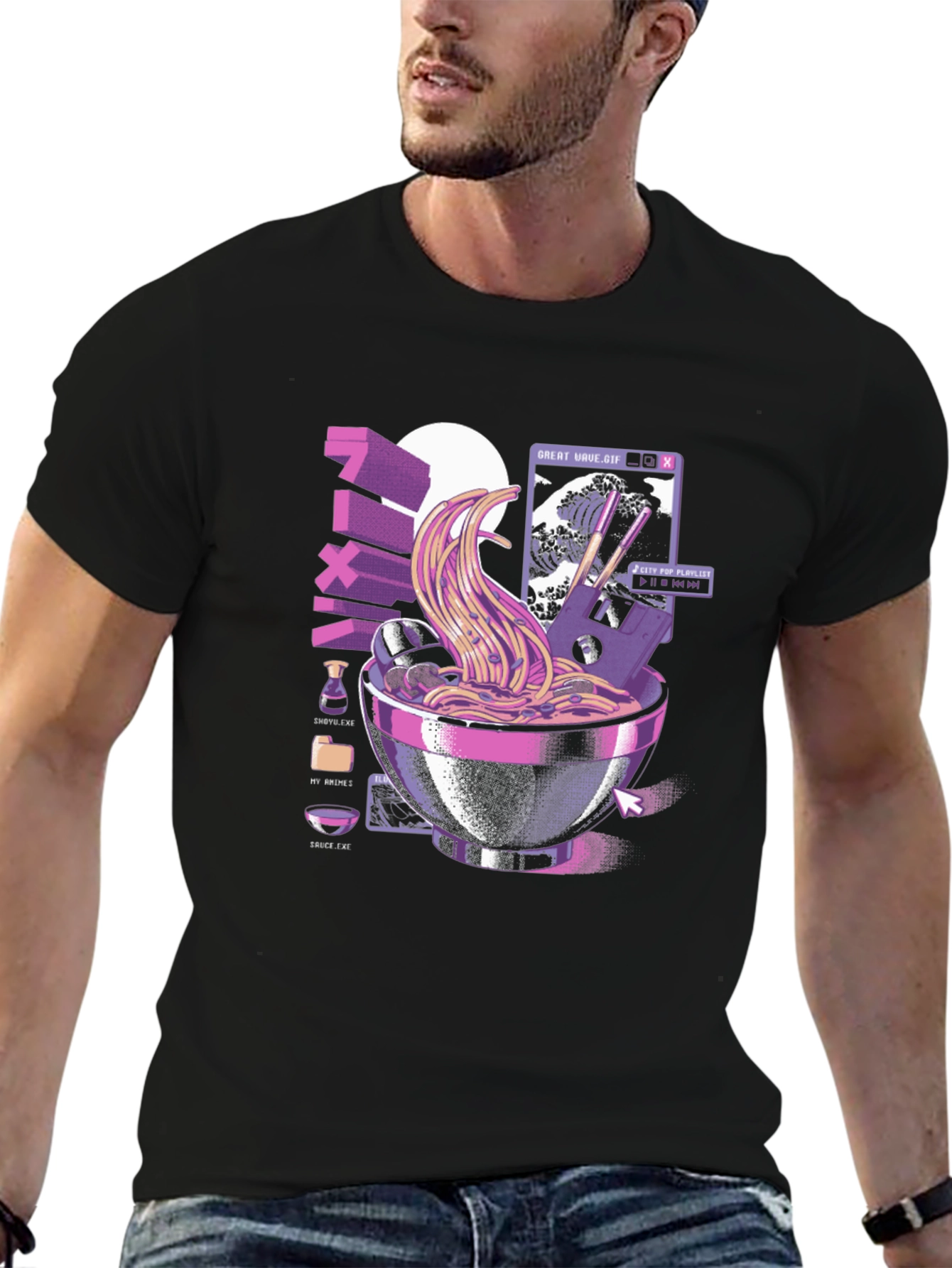 Retro Ramen T-Shirt - Great Wave Design