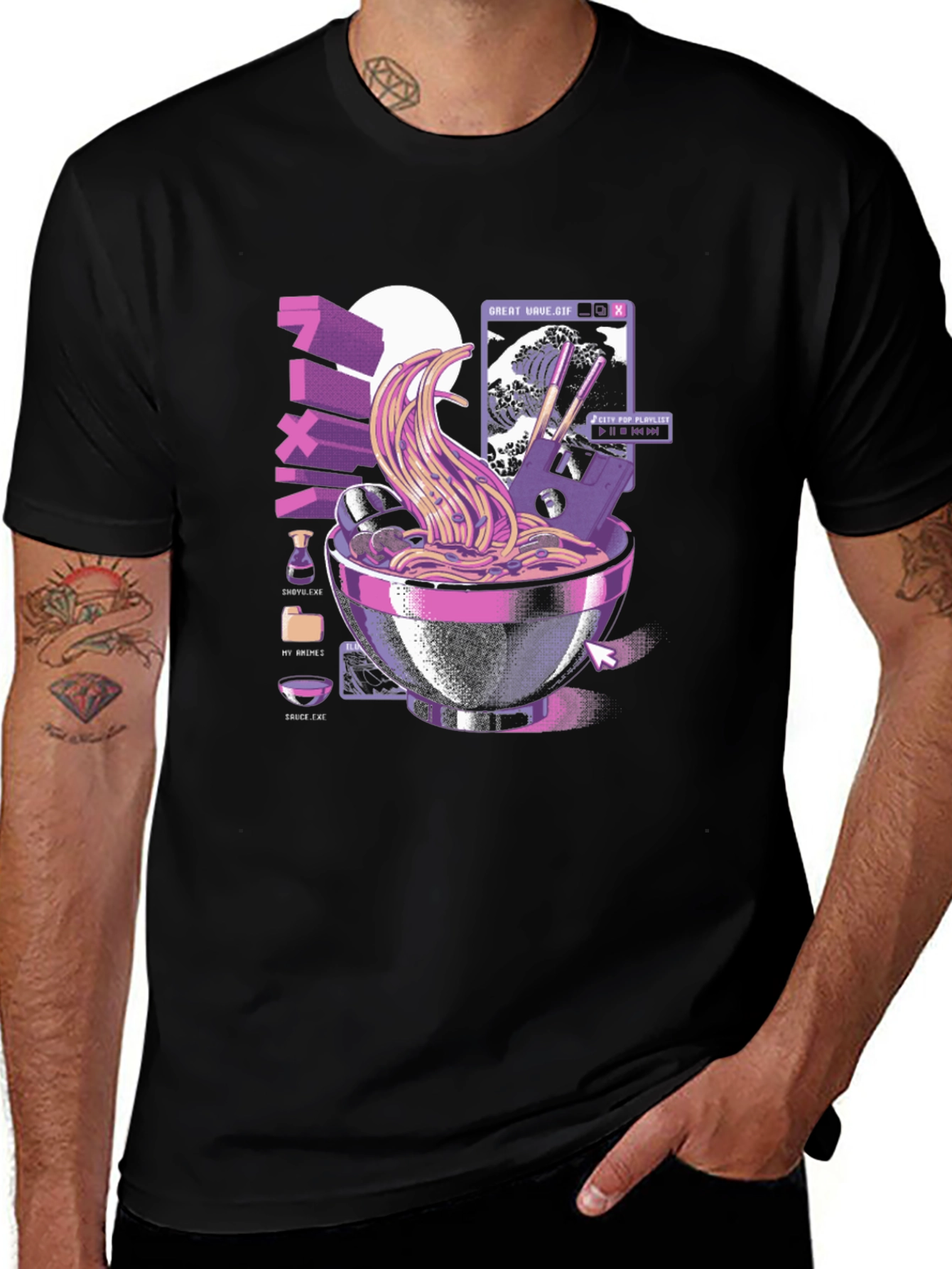 Retro Ramen T-Shirt - Great Wave Design