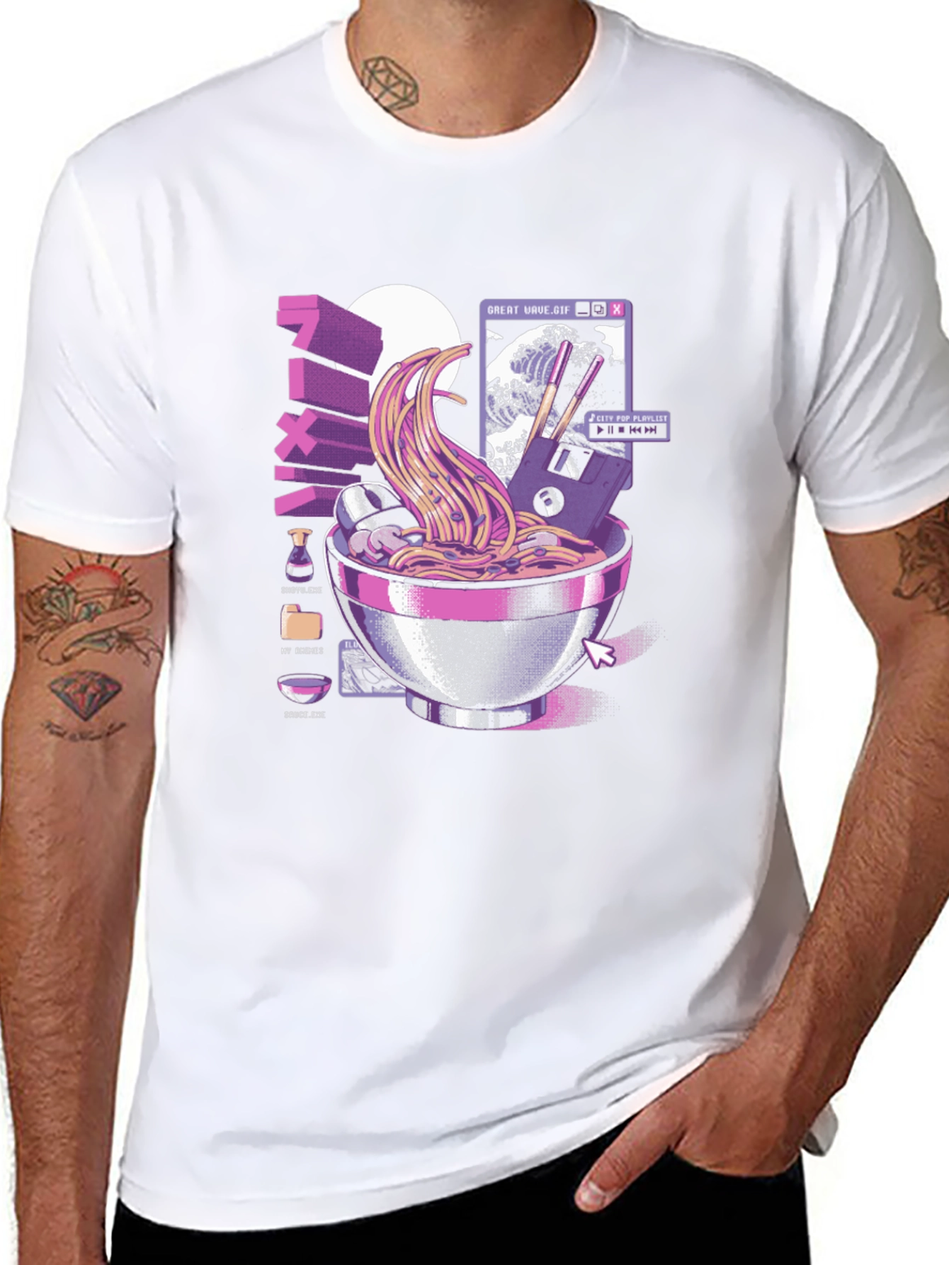 Retro Ramen T-Shirt - Great Wave Design
