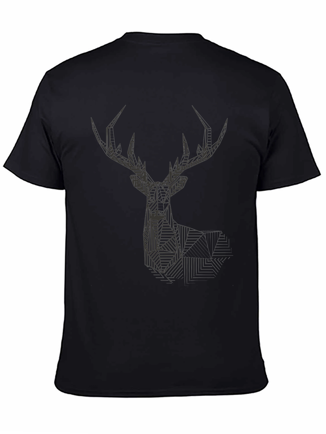 Geometric Deer Head Graphic Black T-Shirt