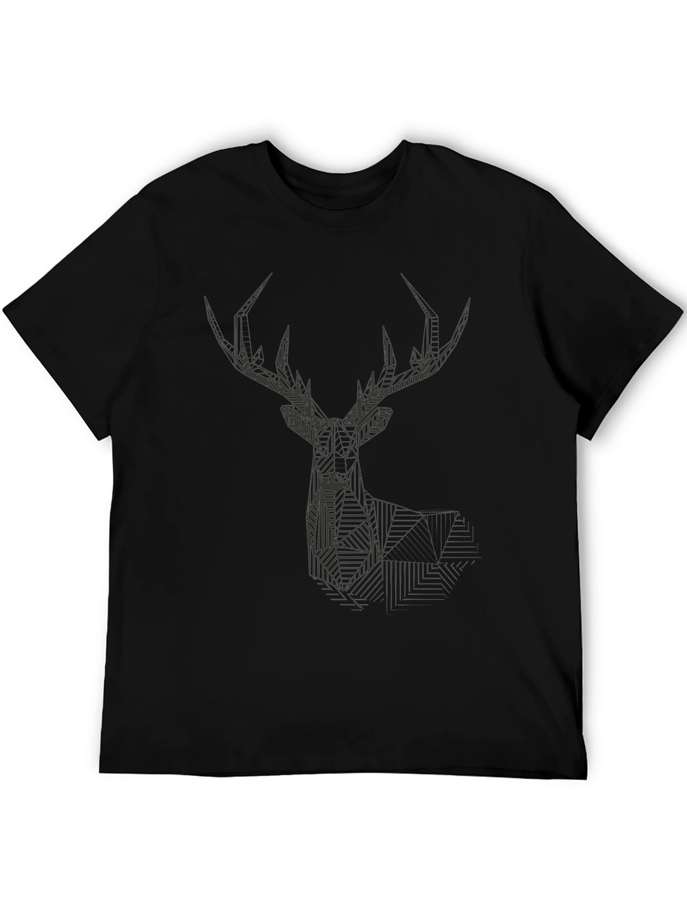 Geometric Deer Head Graphic Black T-Shirt