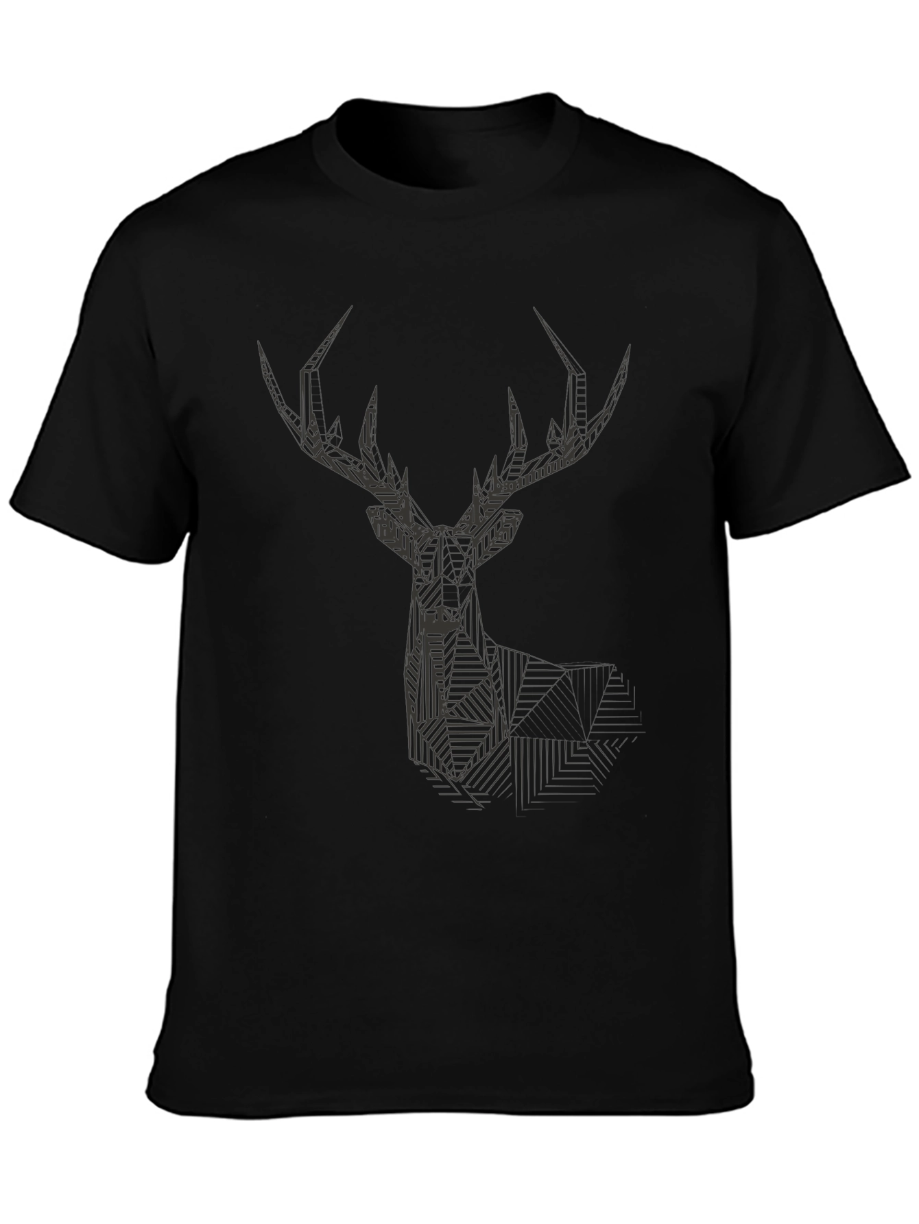 Geometric Deer Head Graphic Black T-Shirt