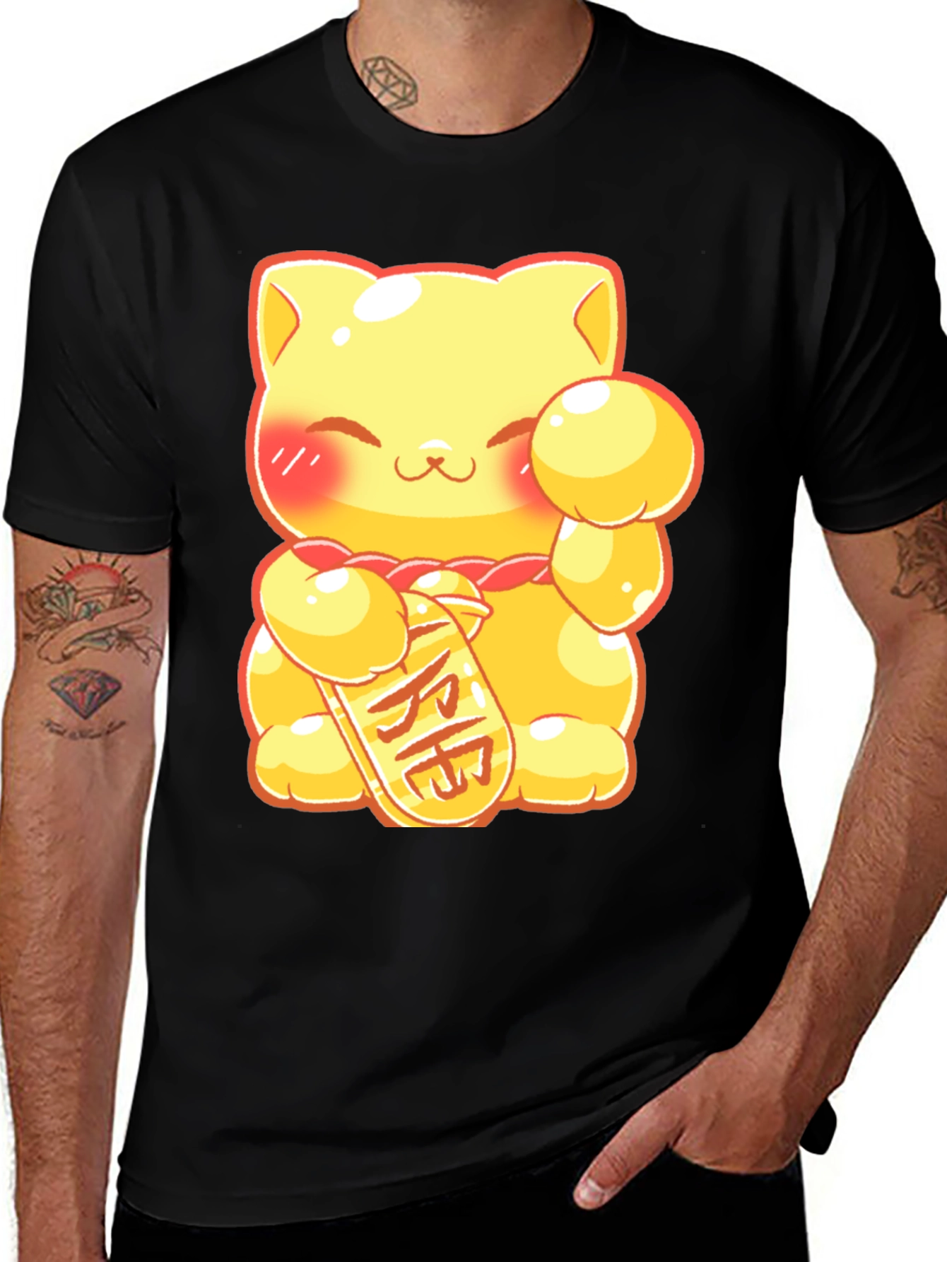 Lucky Cat Graphic Tee - Kawaii Style