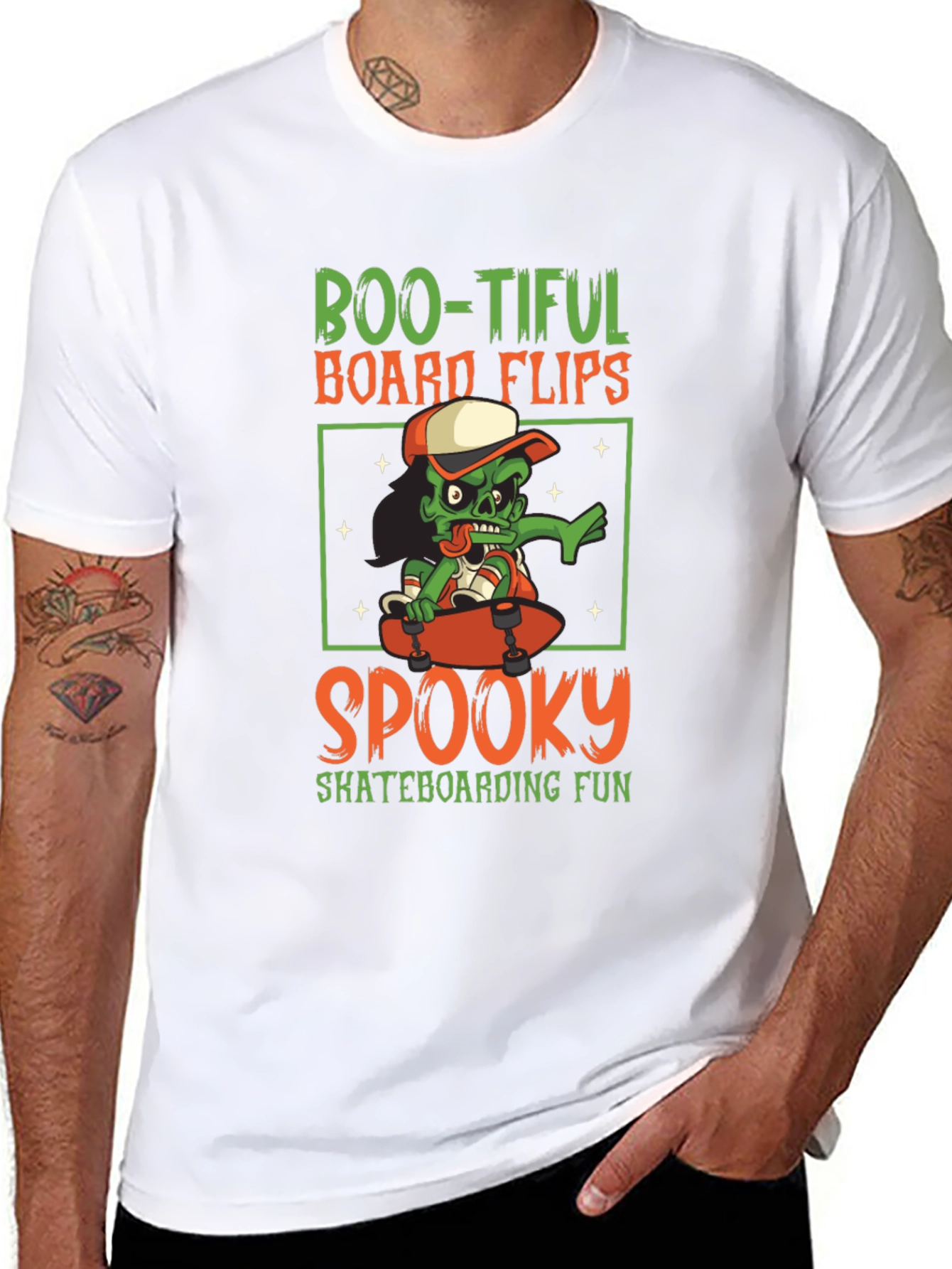 Boo-tiful Skateboarder Graphic Tee - Halloween Shirt