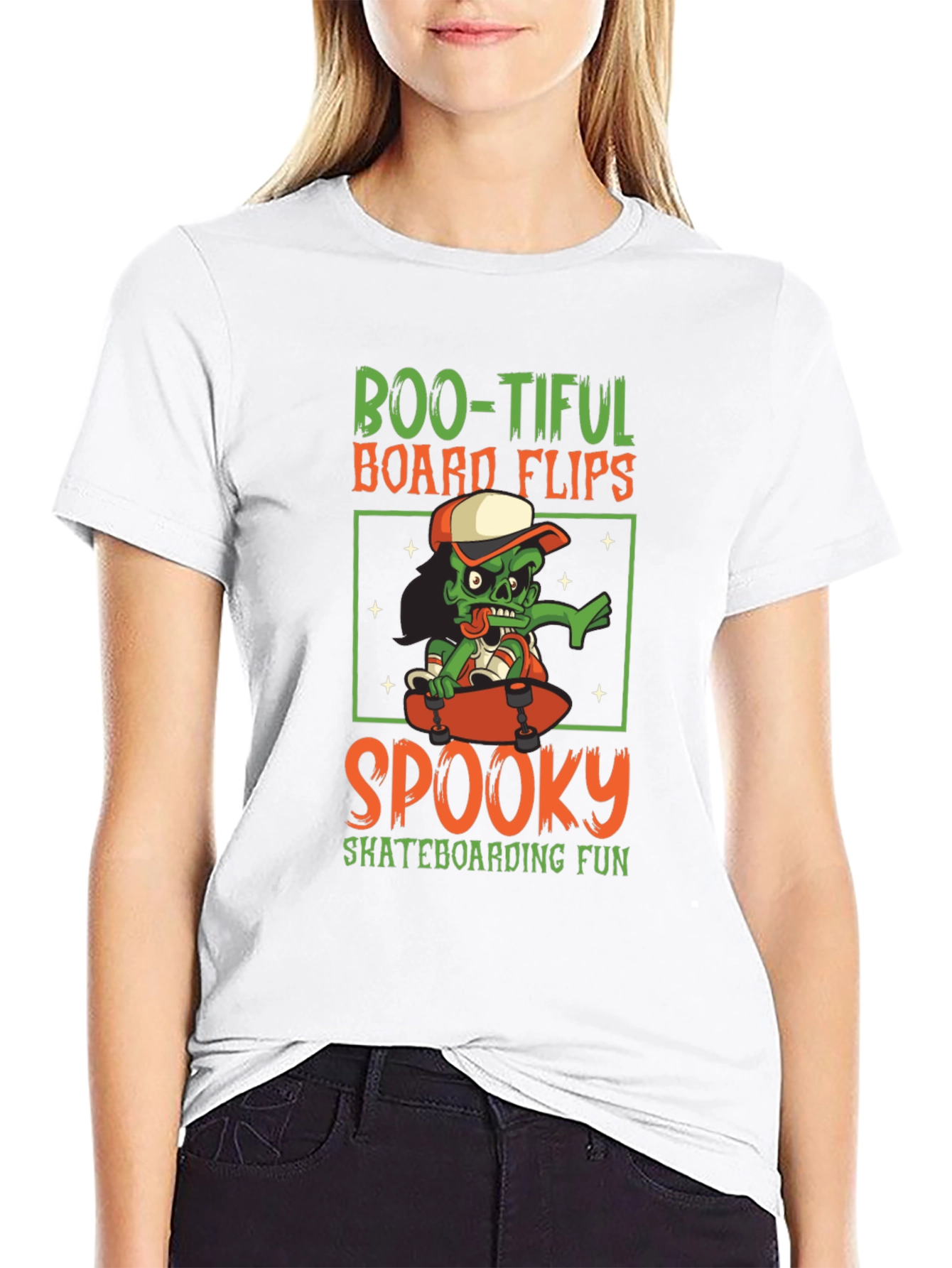 Boo-tiful Skateboarder Graphic Tee - Halloween Shirt
