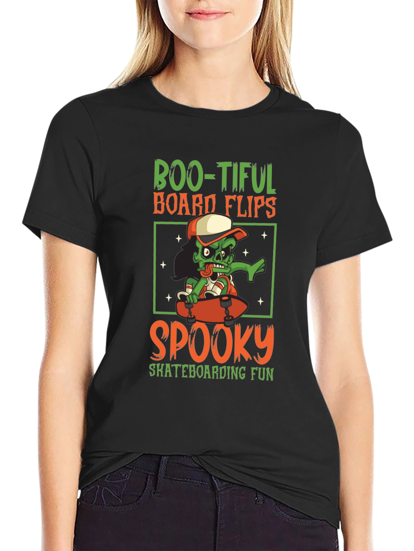 Boo-tiful Skateboarder Graphic Tee - Halloween Shirt