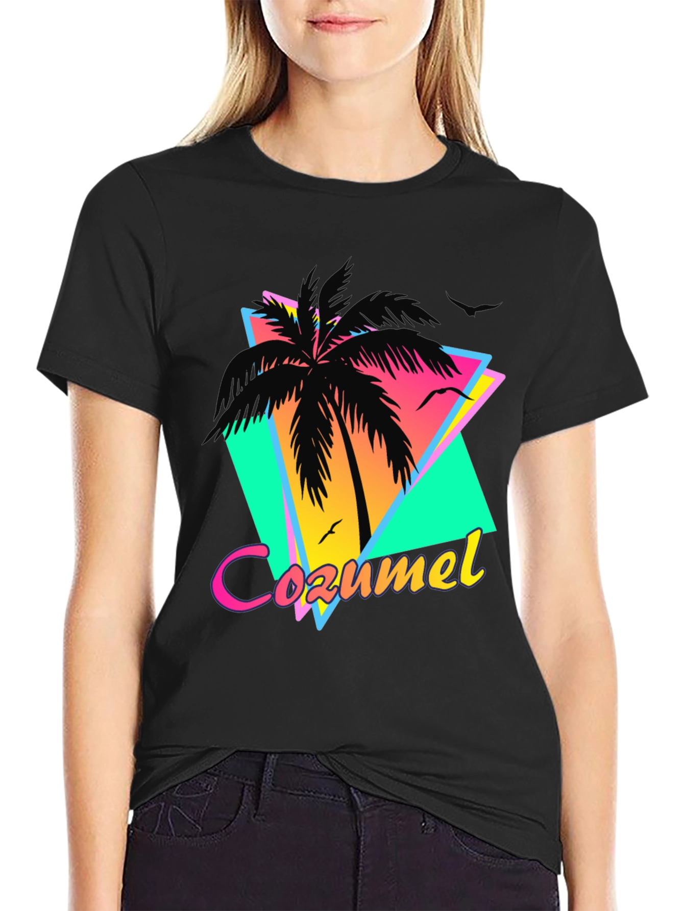 Retro Cozumel Palm Tee - Tropical Island Style