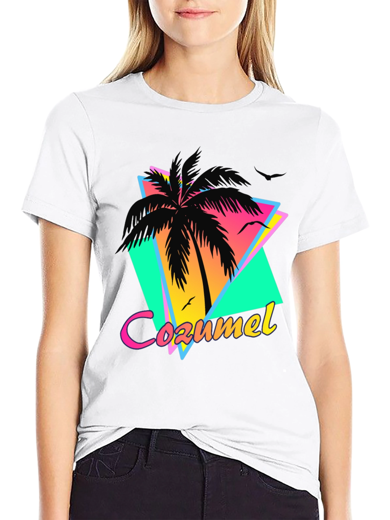 Retro Cozumel Palm Tee - Tropical Island Style