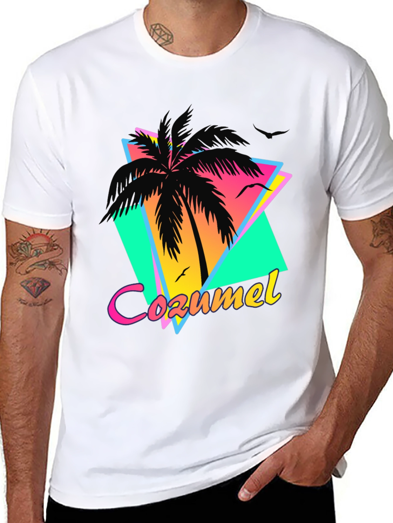 Retro Cozumel Palm Tee - Tropical Island Style
