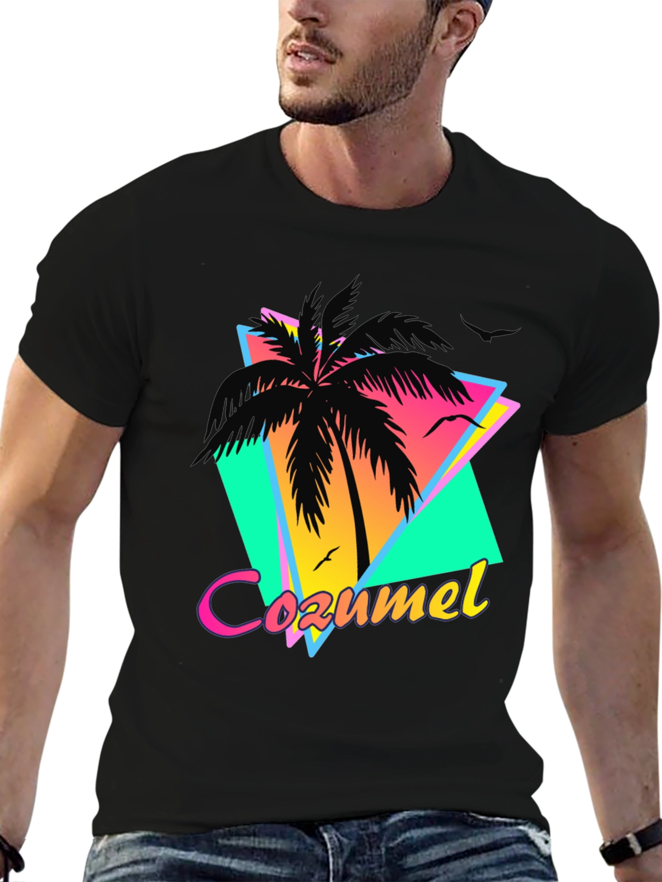 Retro Cozumel Palm Tee - Tropical Island Style