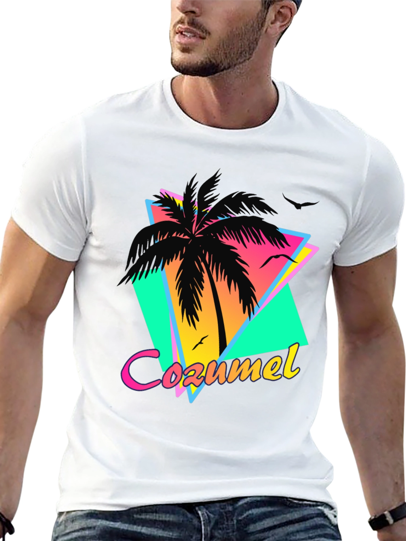 Retro Cozumel Palm Tee - Tropical Island Style