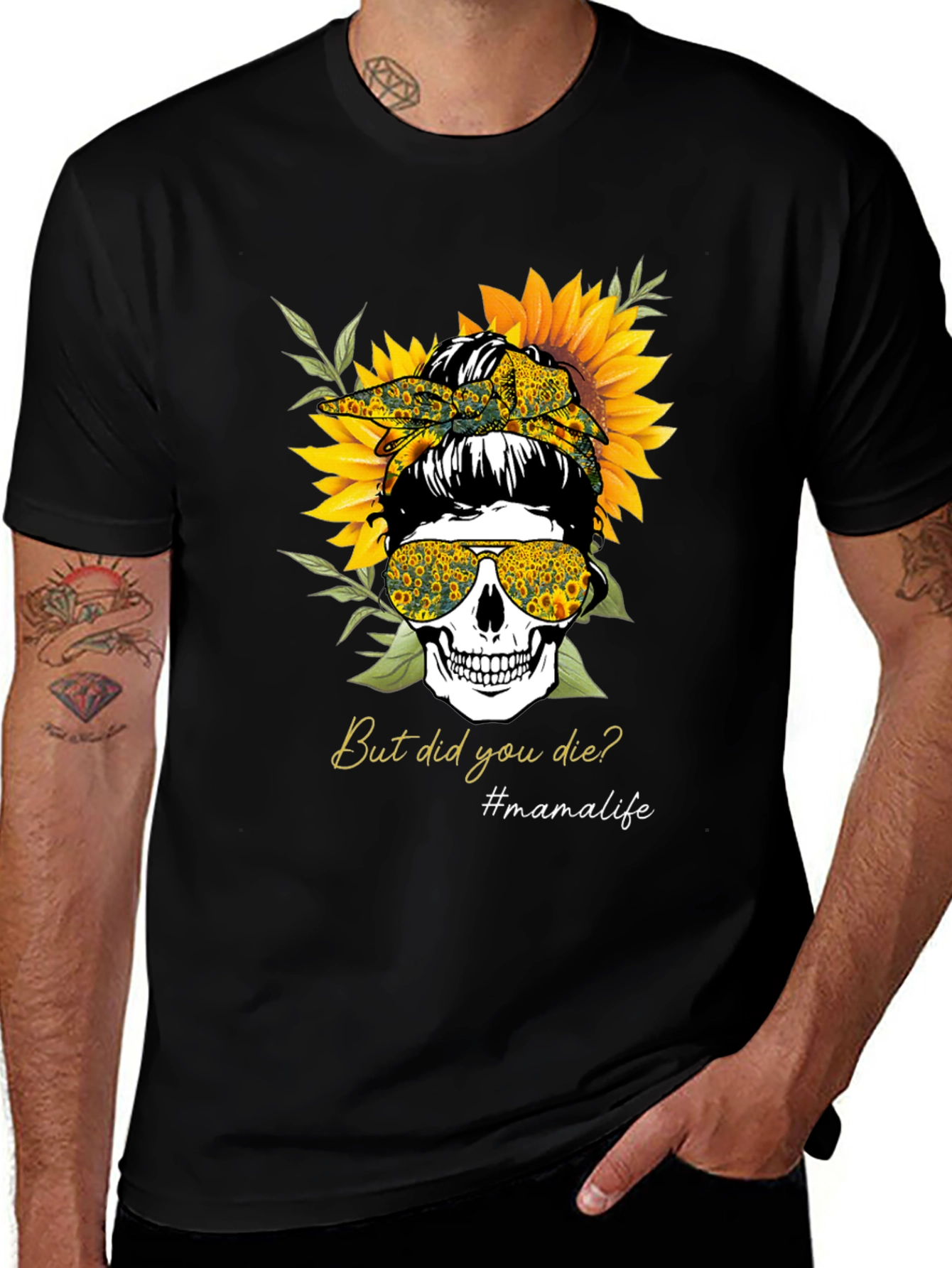 Mama Life Skull Sunflower Graphic Tee