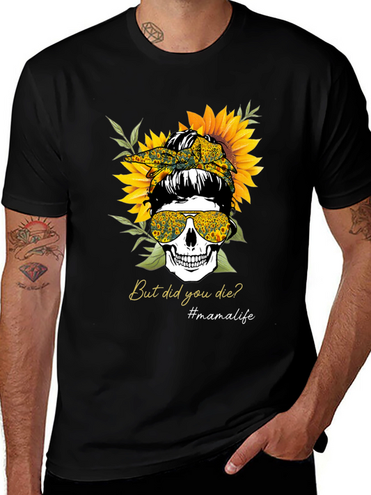 Mama Life Skull Sunflower Graphic Tee