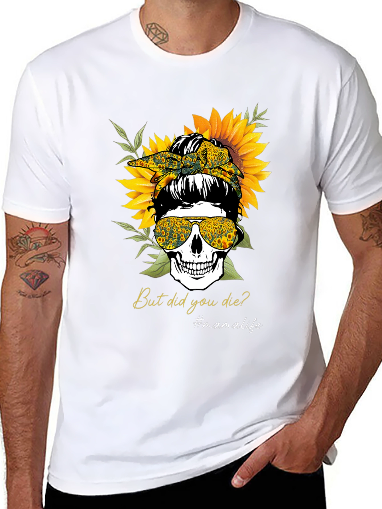 Mama Life Skull Sunflower Graphic Tee