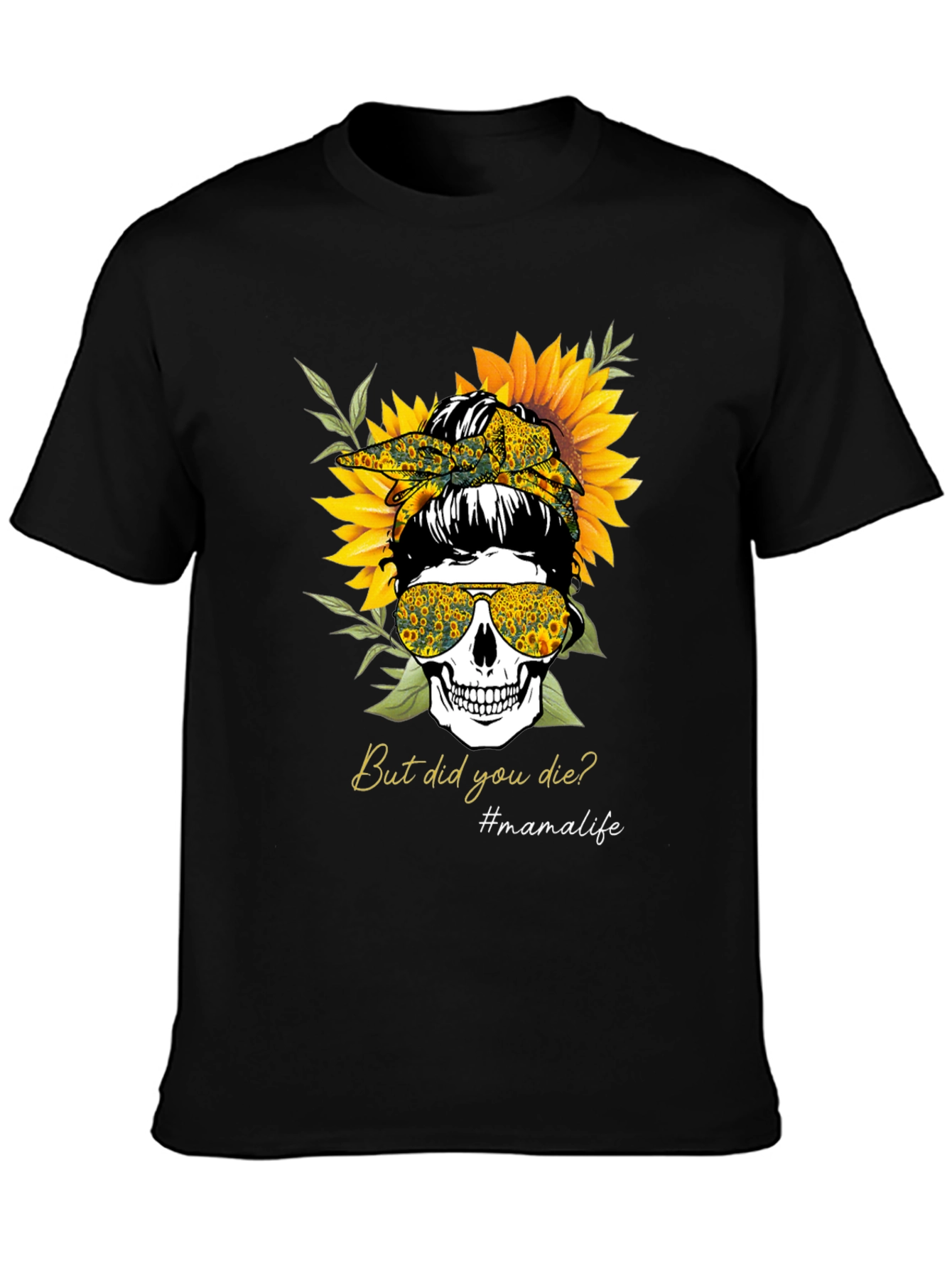Mama Life Skull Sunflower Graphic Tee