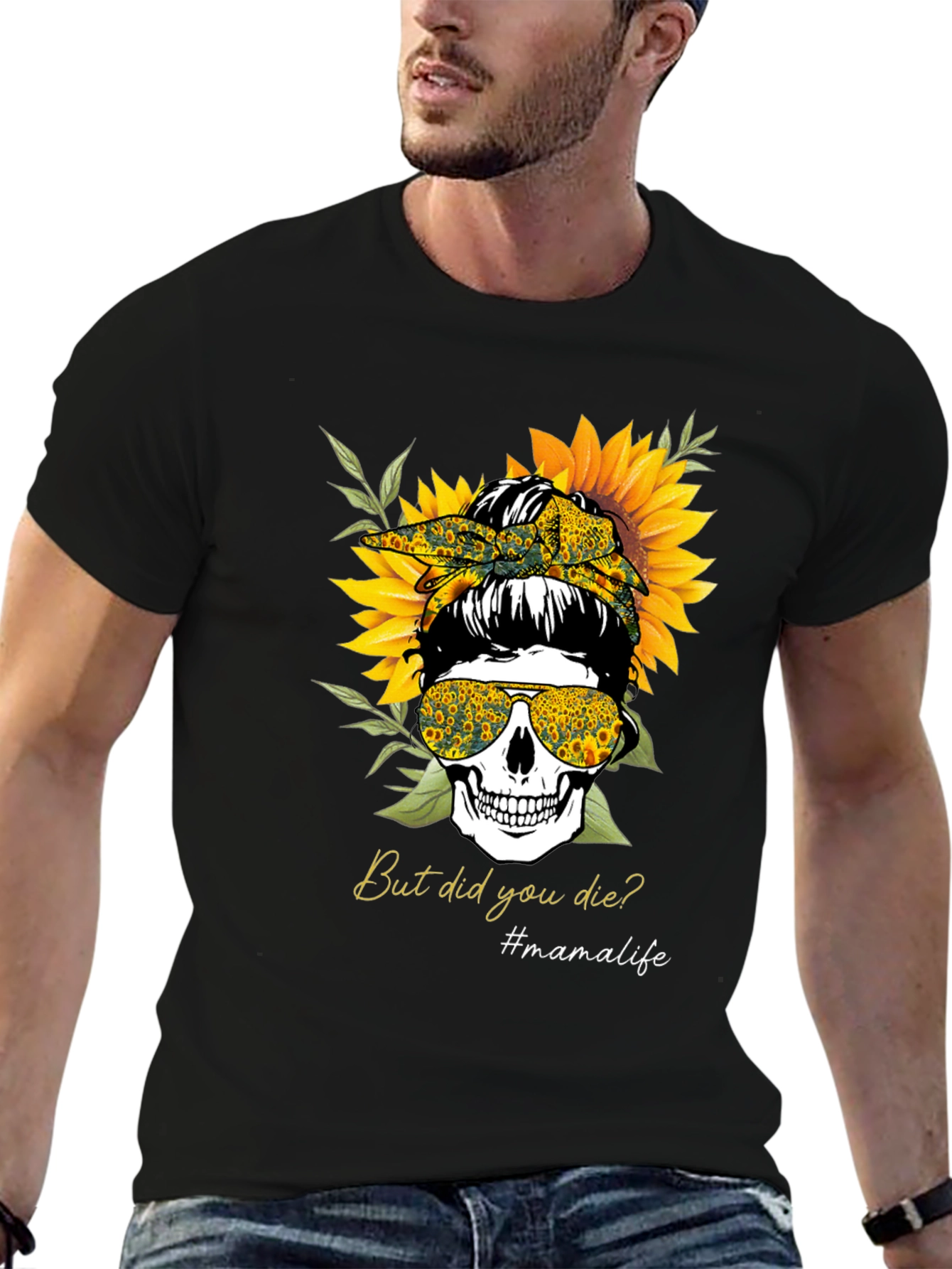 Mama Life Skull Sunflower Graphic Tee