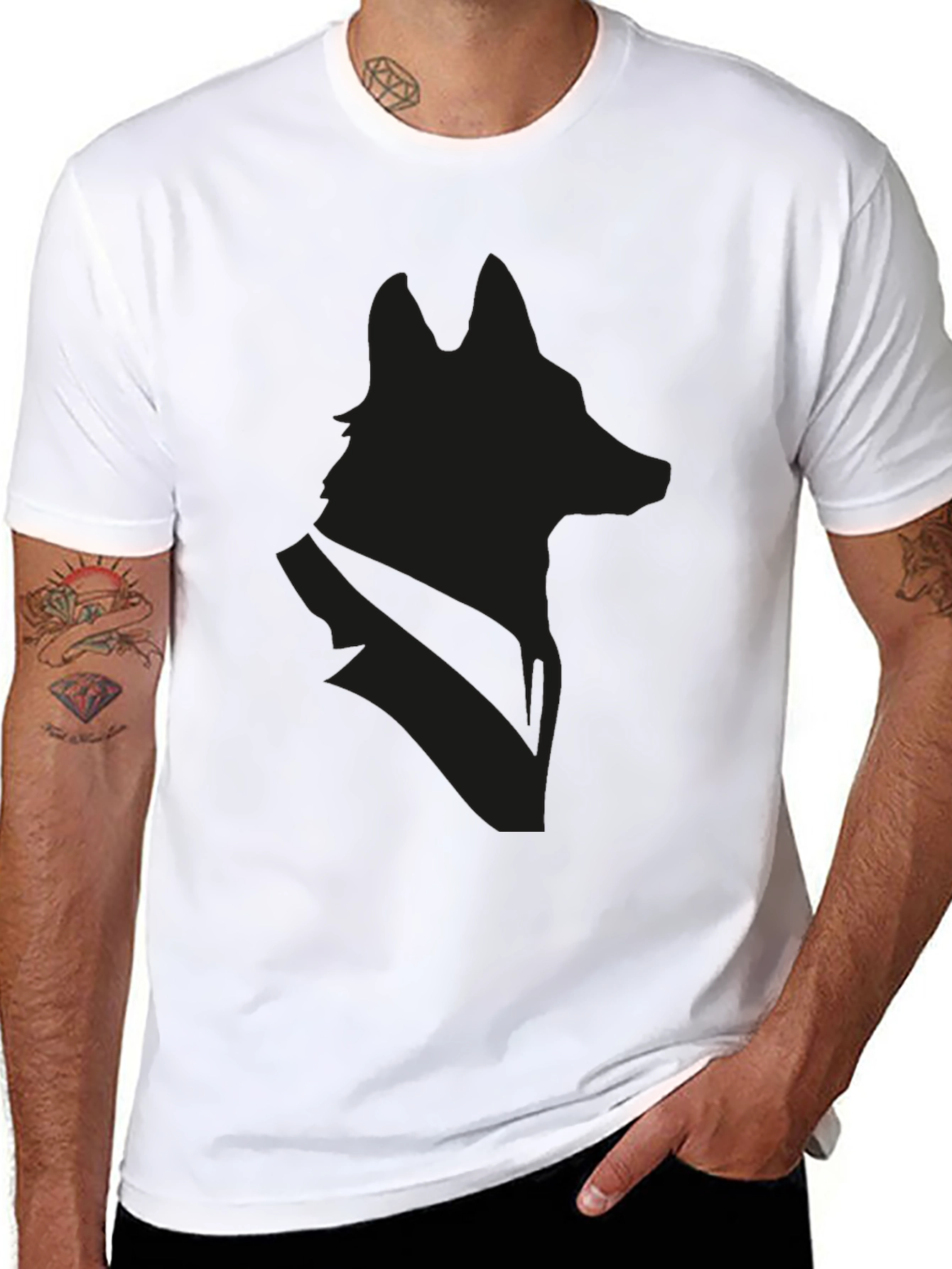 Black Wolf Silhouette Graphic Tee - Modern Style