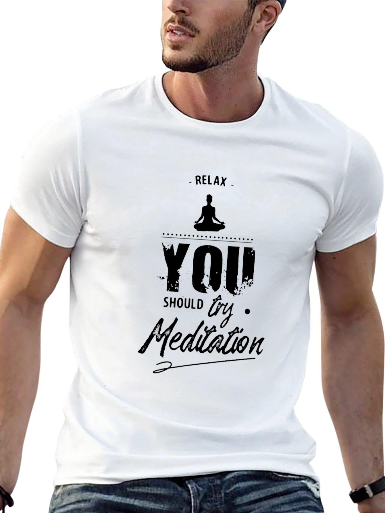 Relax Try Meditation Black Graphic T-Shirt
