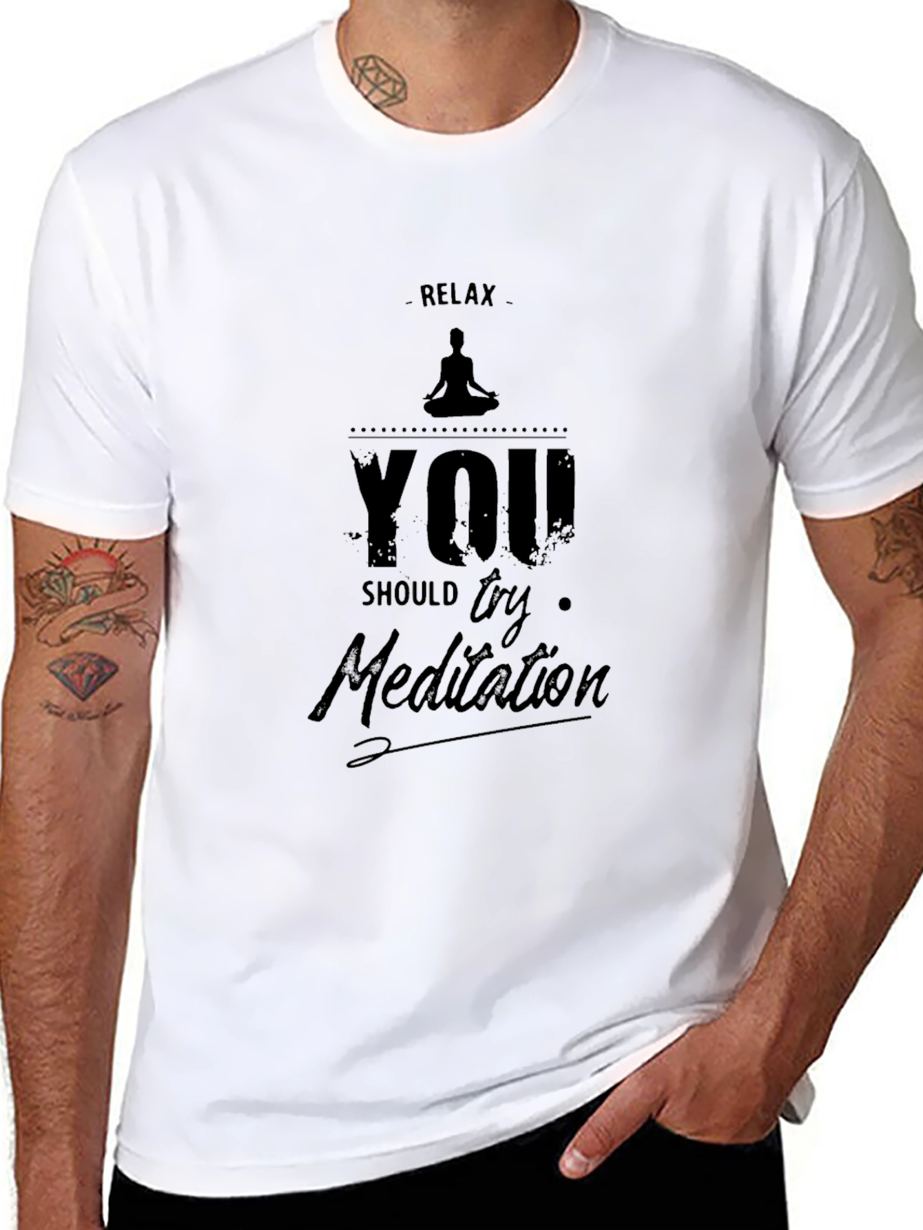 Relax Try Meditation Black Graphic T-Shirt