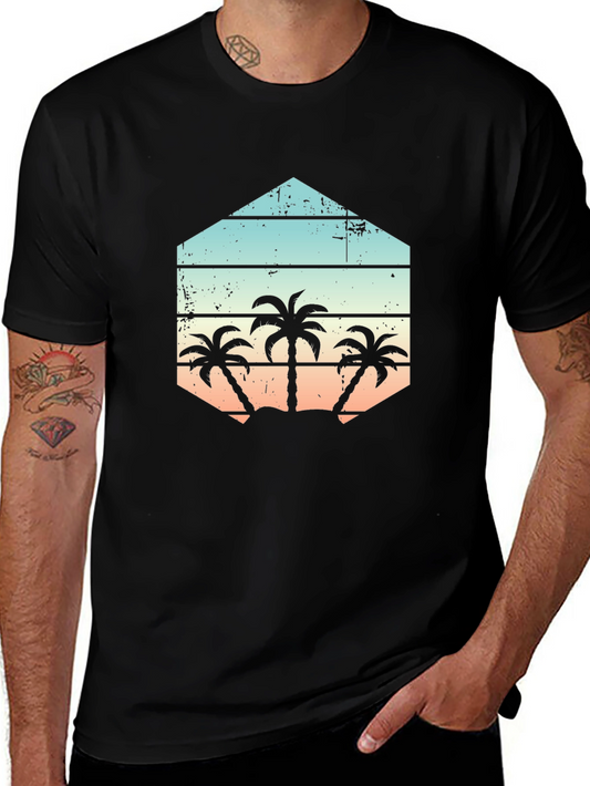 Retro Palm Tree Graphic Tee - Black