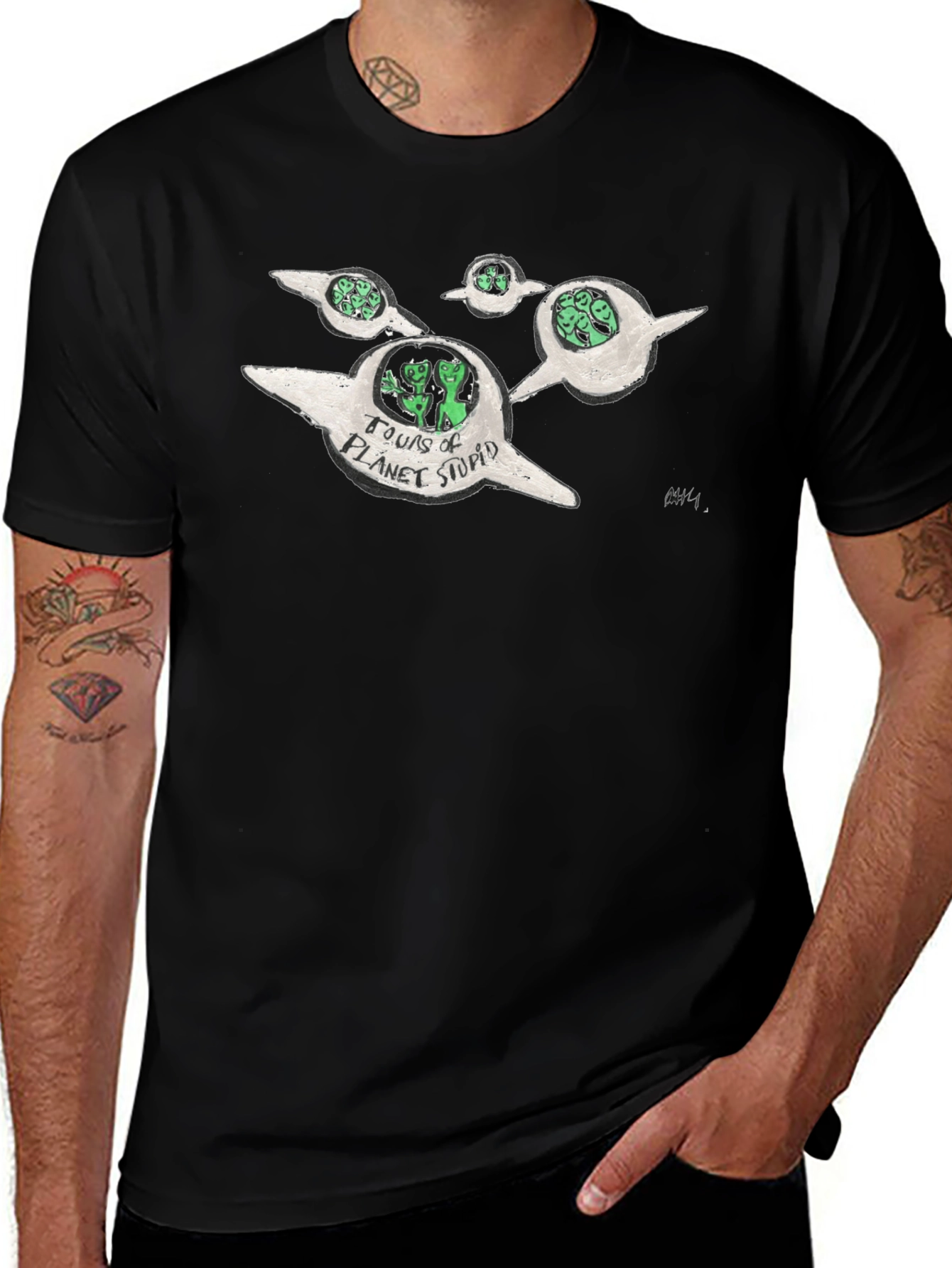 Tours of Planet Stupid Black T-Shirt