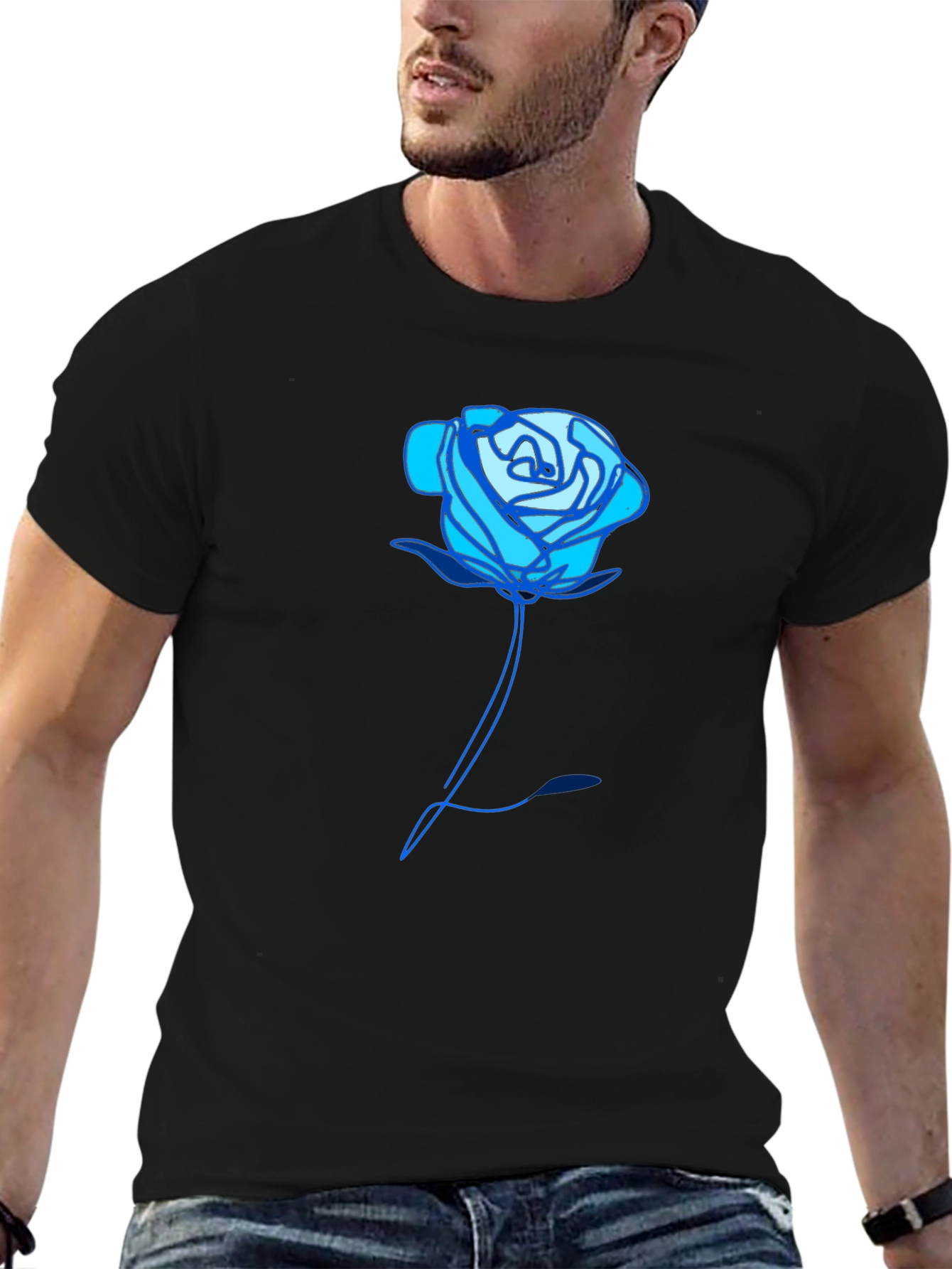 Blue Rose Graphic Black T-Shirt - Unique Design