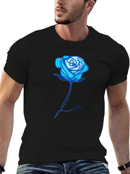 Blue Rose Graphic Black T-Shirt - Unique Design