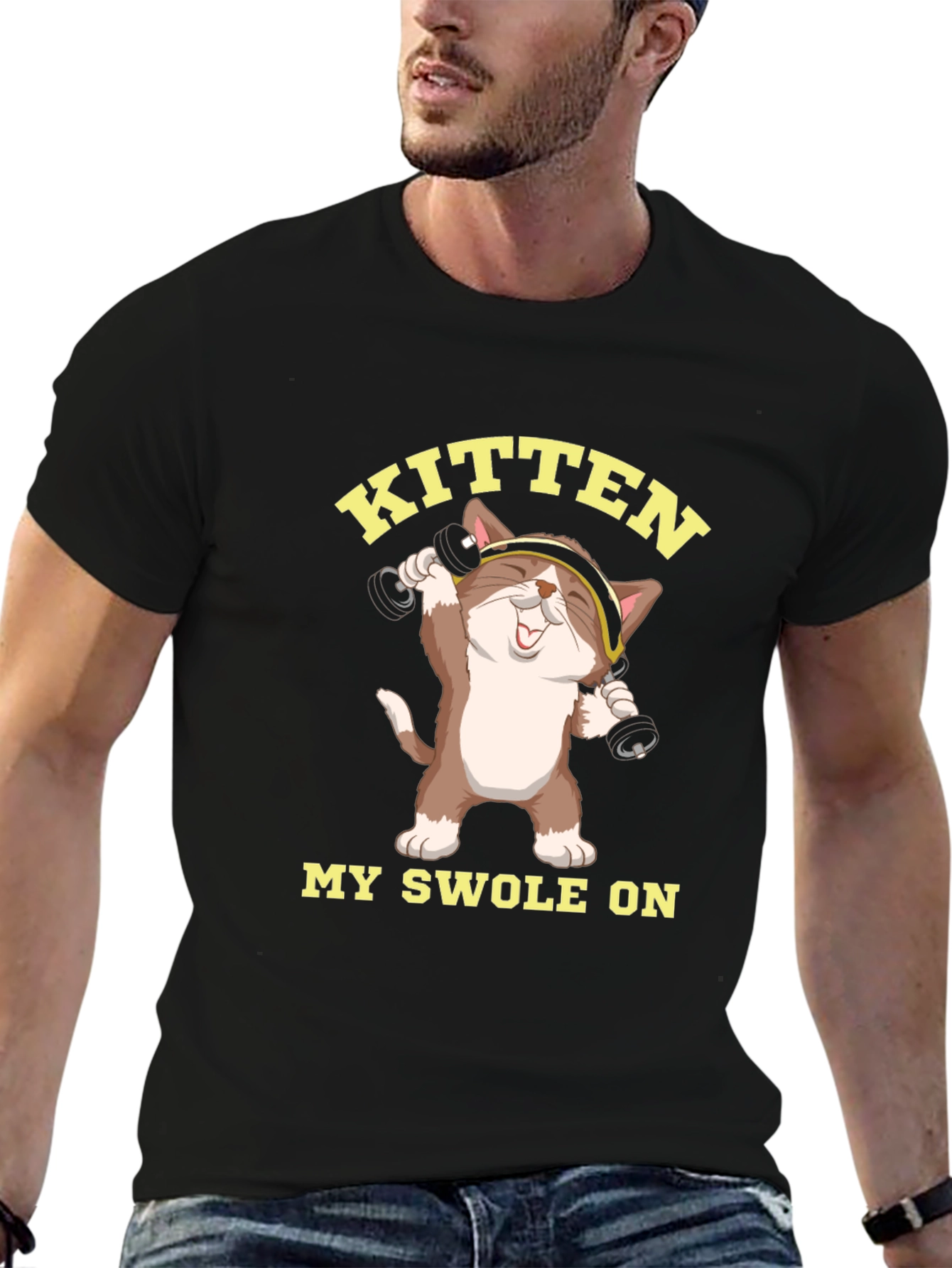 Kitten My Swolle On Black Graphic Tee