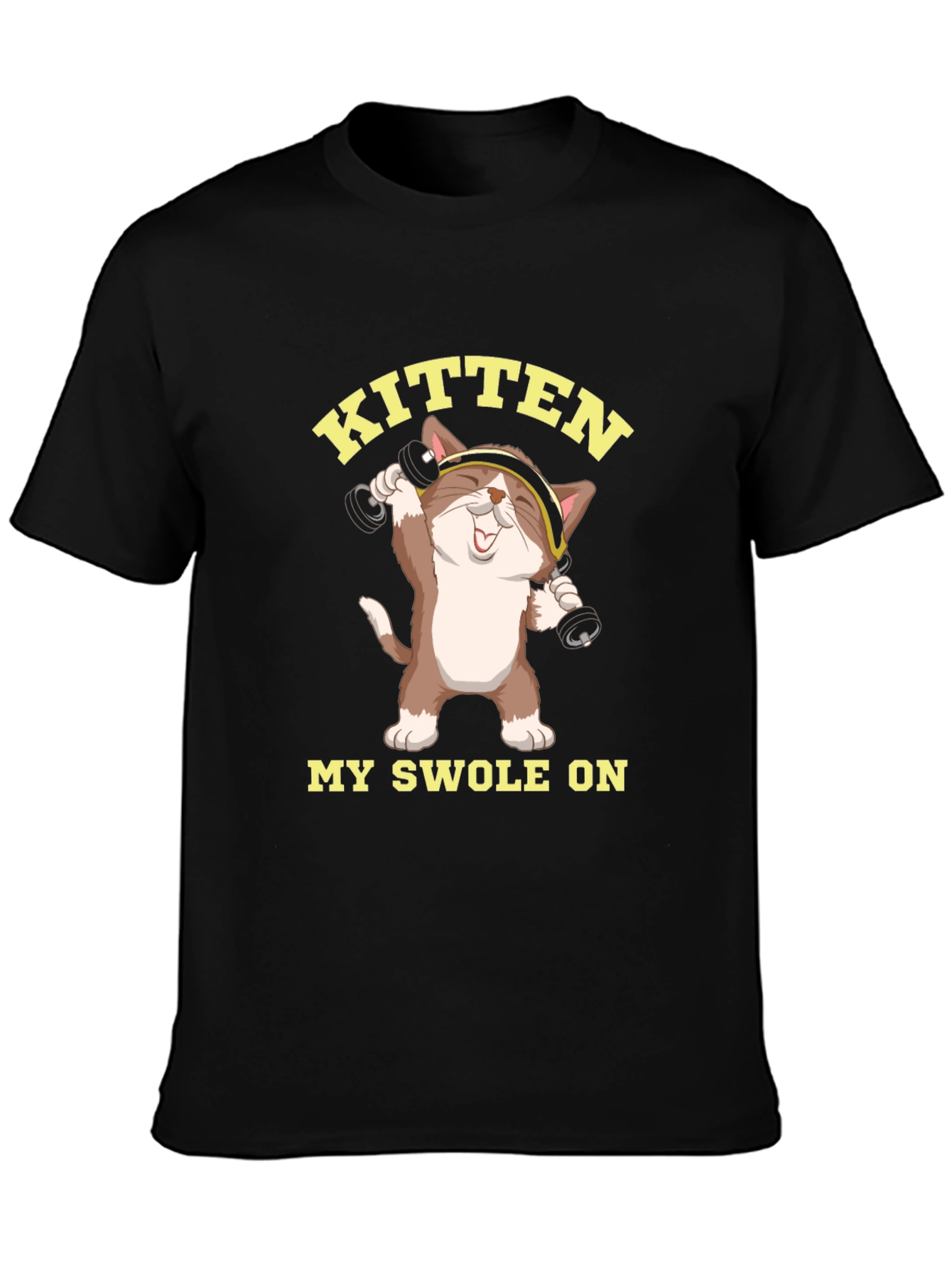 Kitten My Swolle On Black Graphic Tee