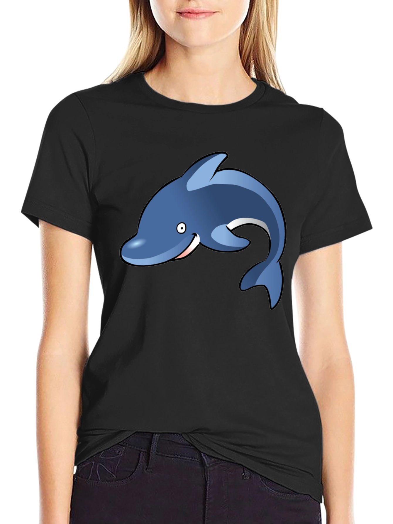 Dolphin Graphic Tee - Black Casual T-Shirt