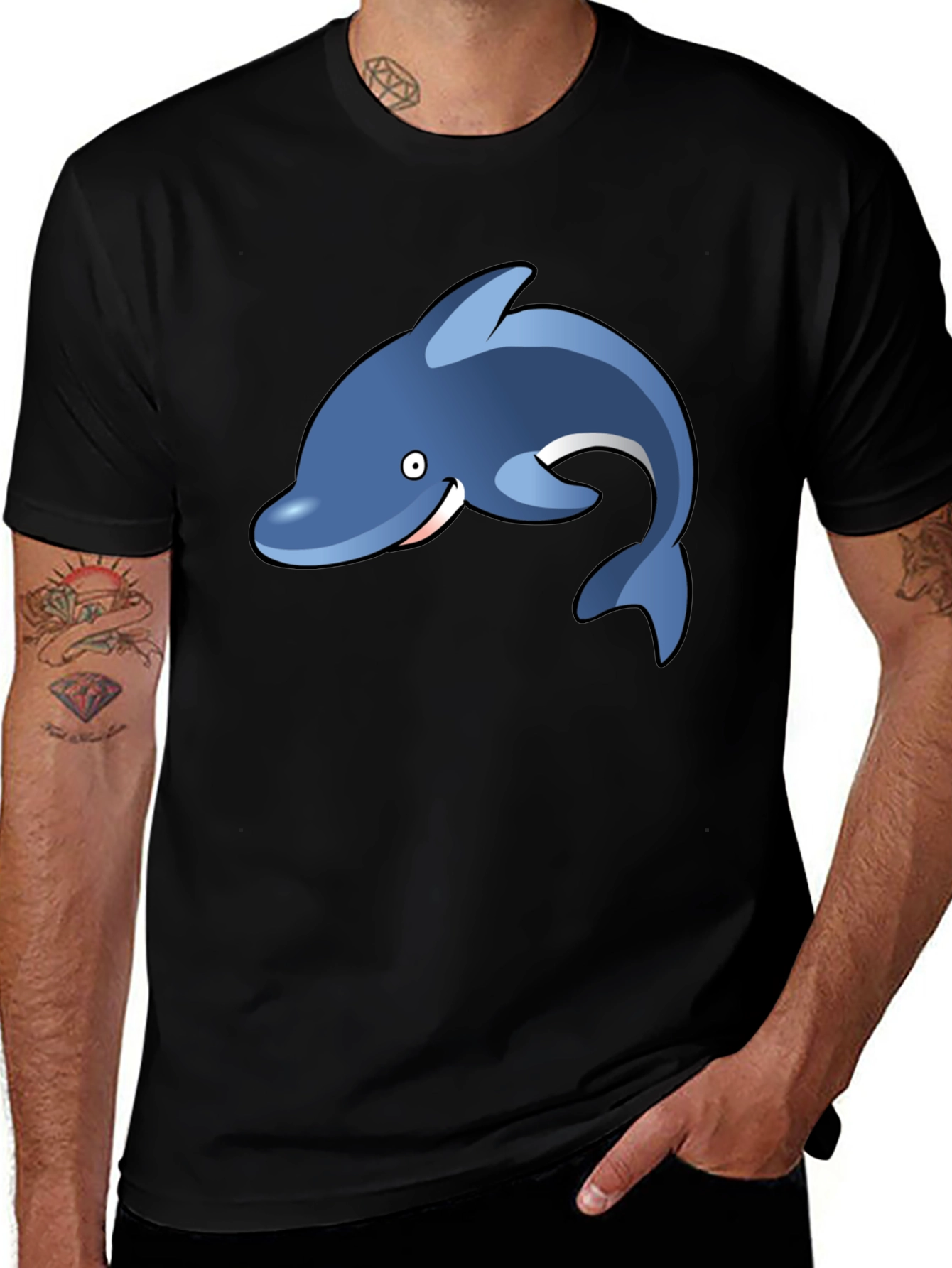 Dolphin Graphic Tee - Black Casual T-Shirt