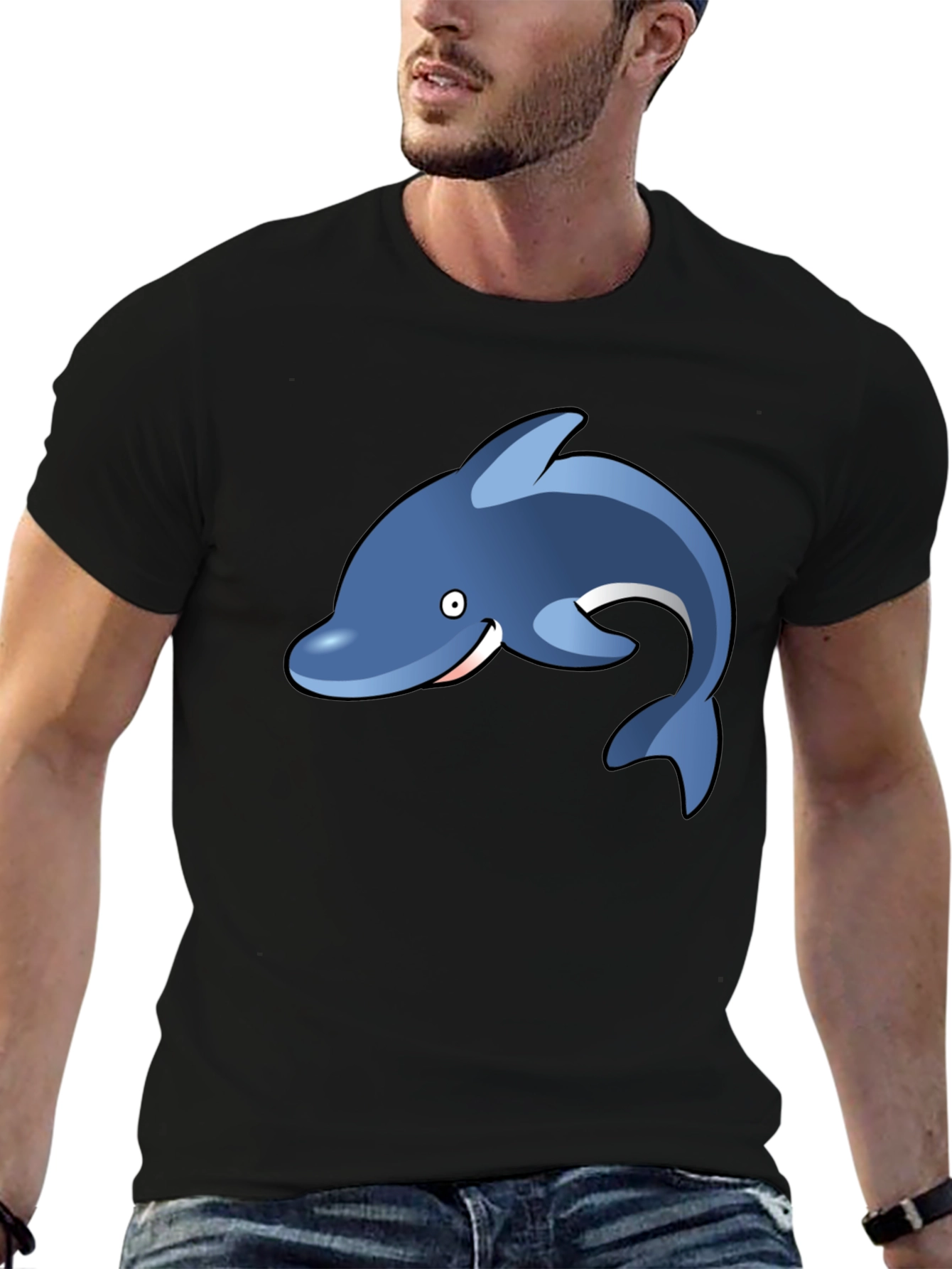 Dolphin Graphic Tee - Black Casual T-Shirt