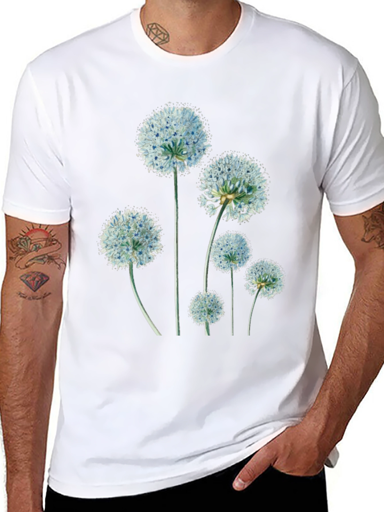 Floral Print Black Crew Neck T-Shirt