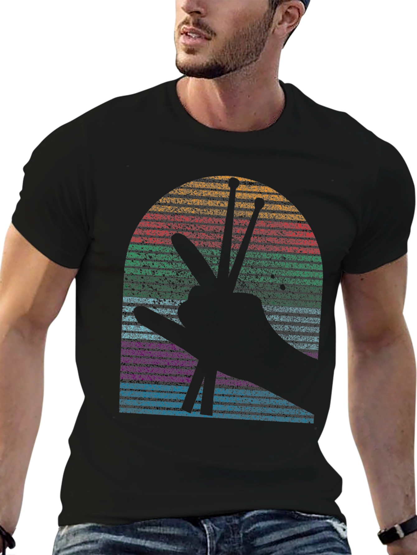 Retro Drummer Sunset Graphic Tee