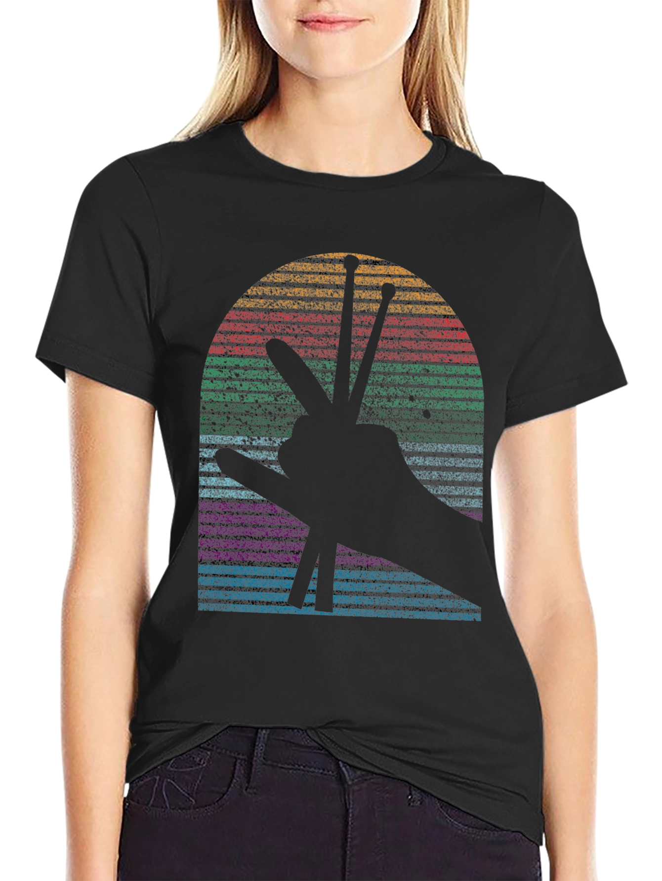 Retro Drummer Sunset Graphic Tee