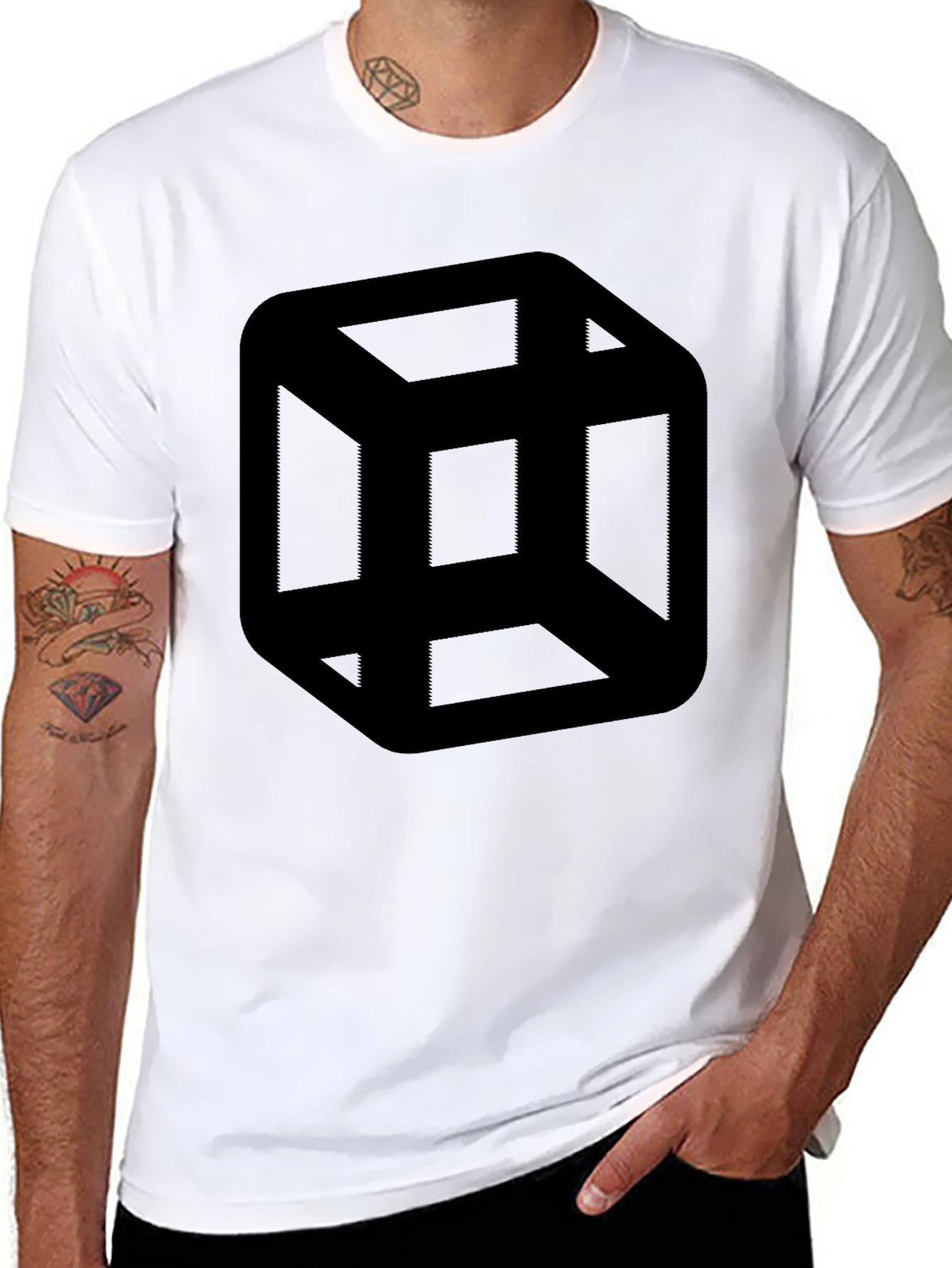 Escher Cube Black T-Shirt - Optical Illusion Tee