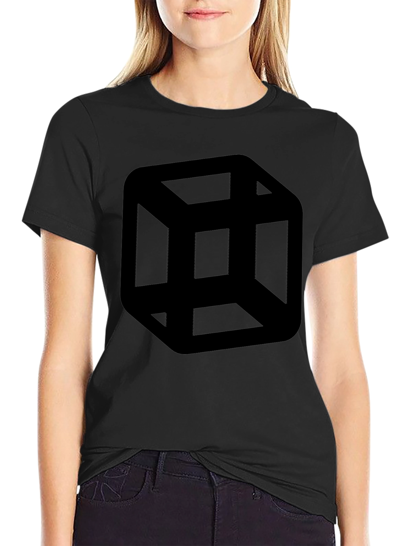 Escher Cube Black T-Shirt - Optical Illusion Tee