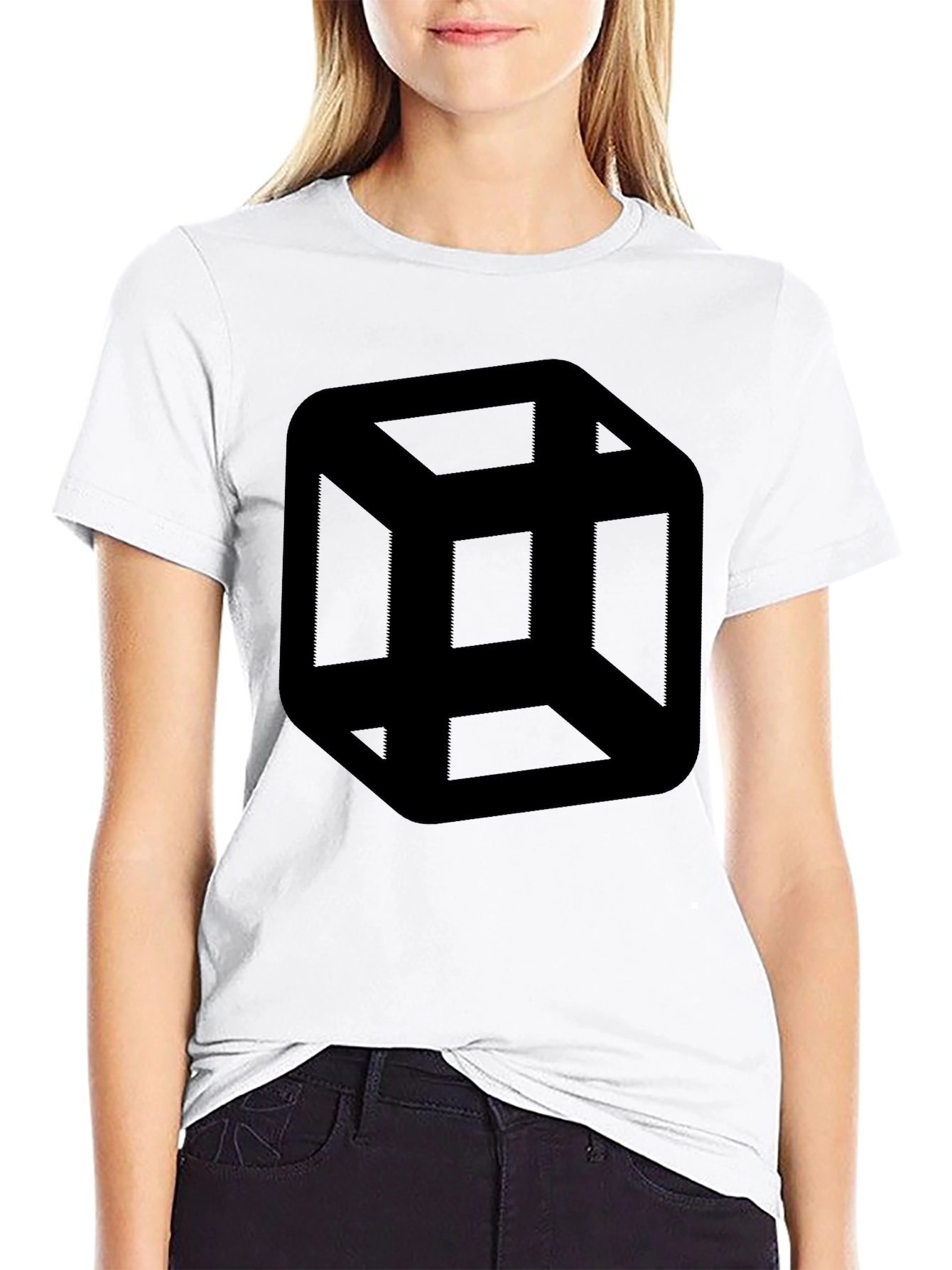 Escher Cube Black T-Shirt - Optical Illusion Tee