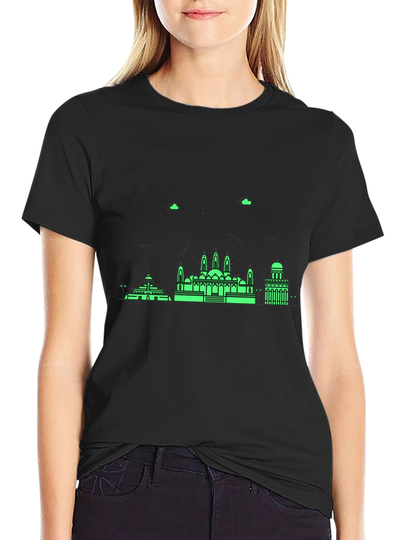 Architectural Print Black Crewneck T-Shirt