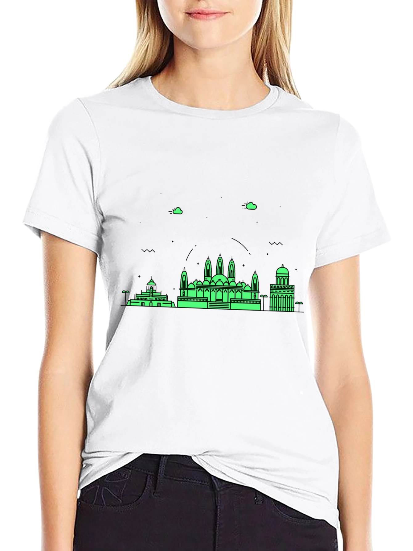 Architectural Print Black Crewneck T-Shirt
