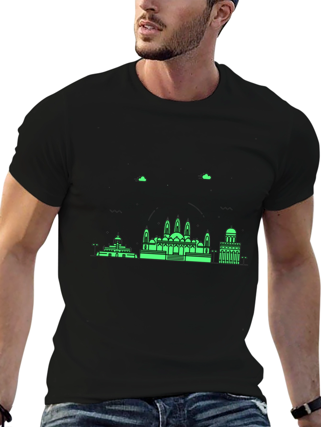Architectural Print Black Crewneck T-Shirt