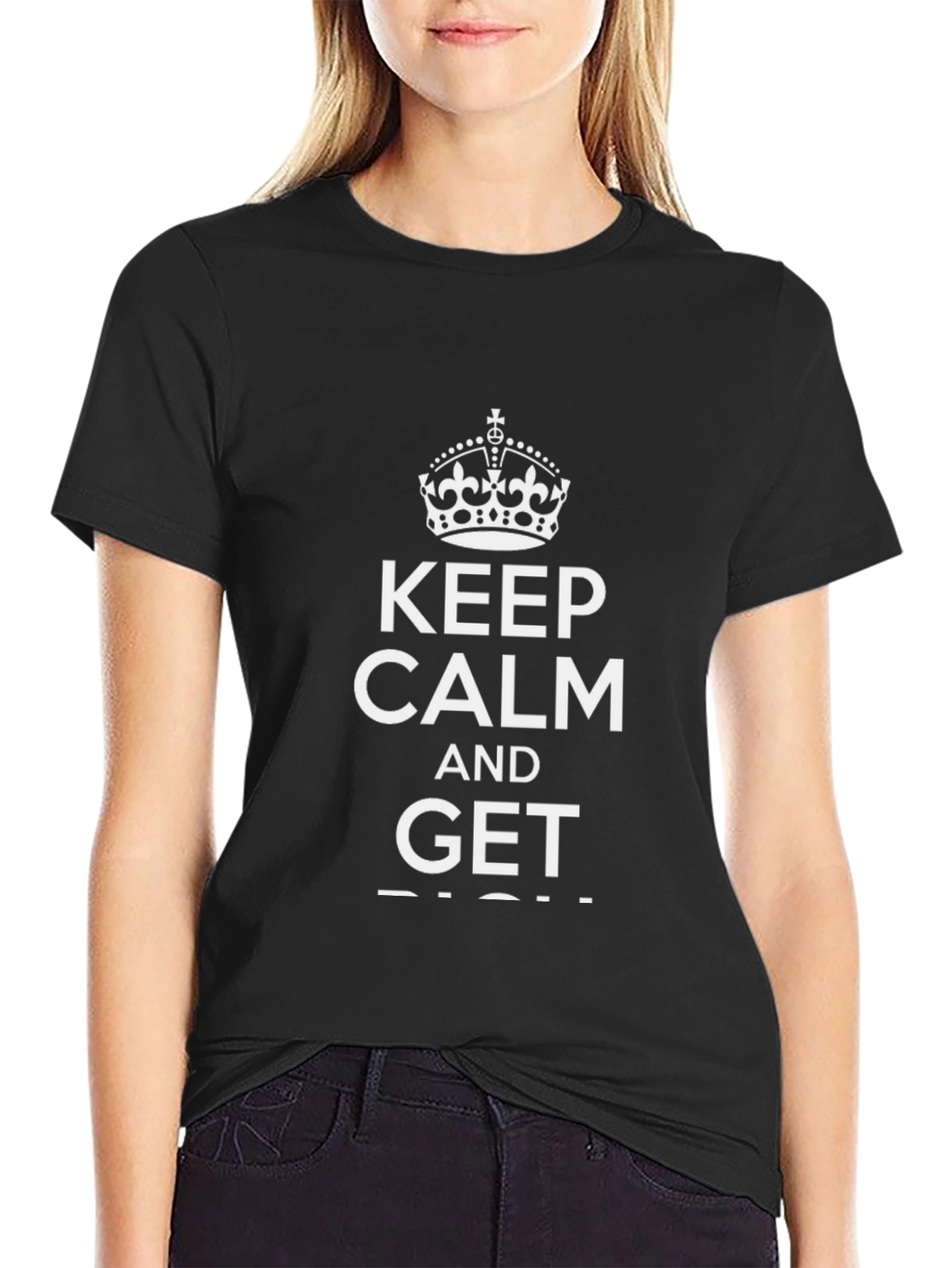 Keep Calm and Get Rich Black Graphic T-Shirt