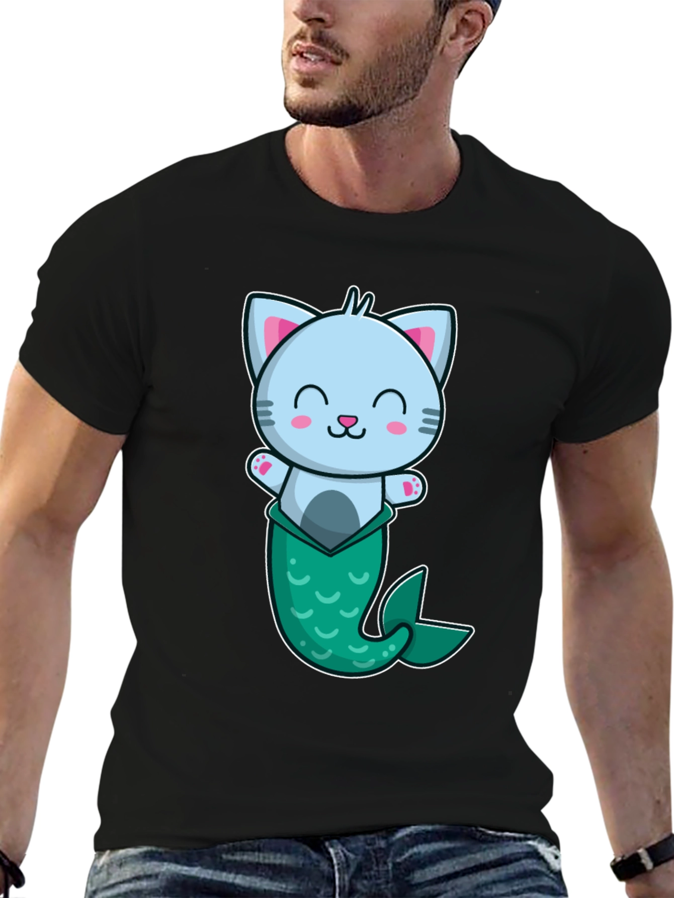 Cute Mermaid Cat Graphic T-Shirt