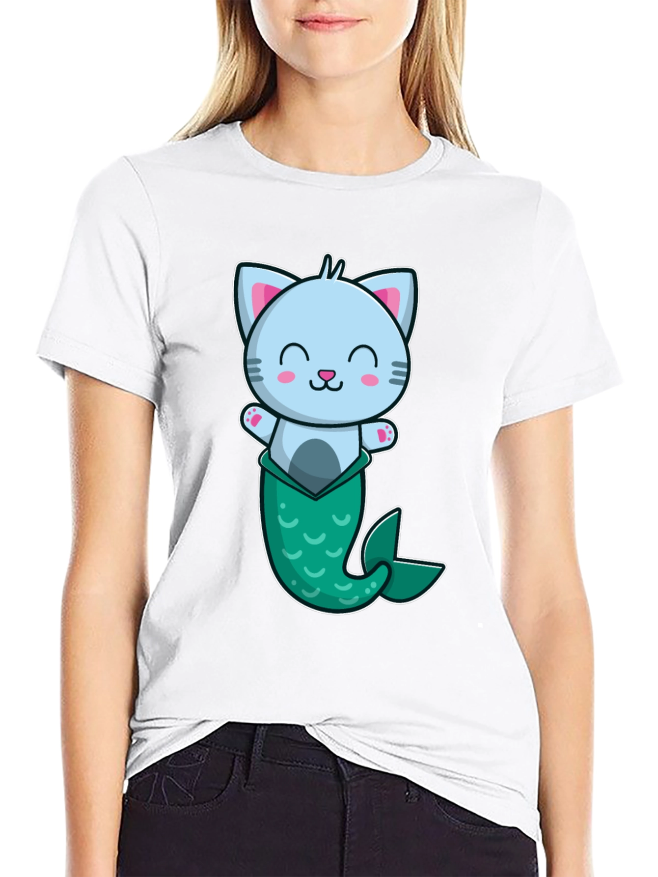 Cute Mermaid Cat Graphic T-Shirt