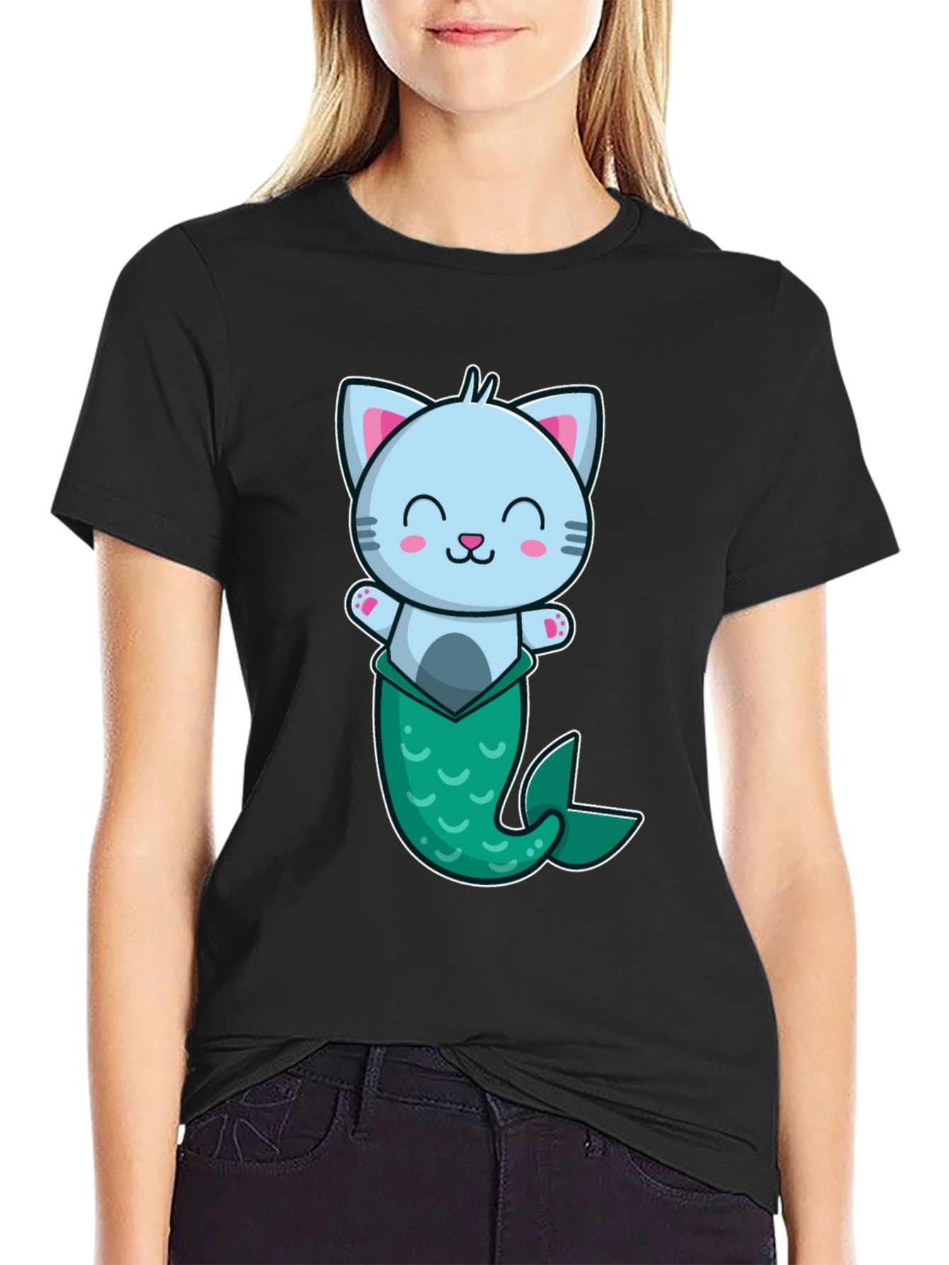Cute Mermaid Cat Graphic T-Shirt