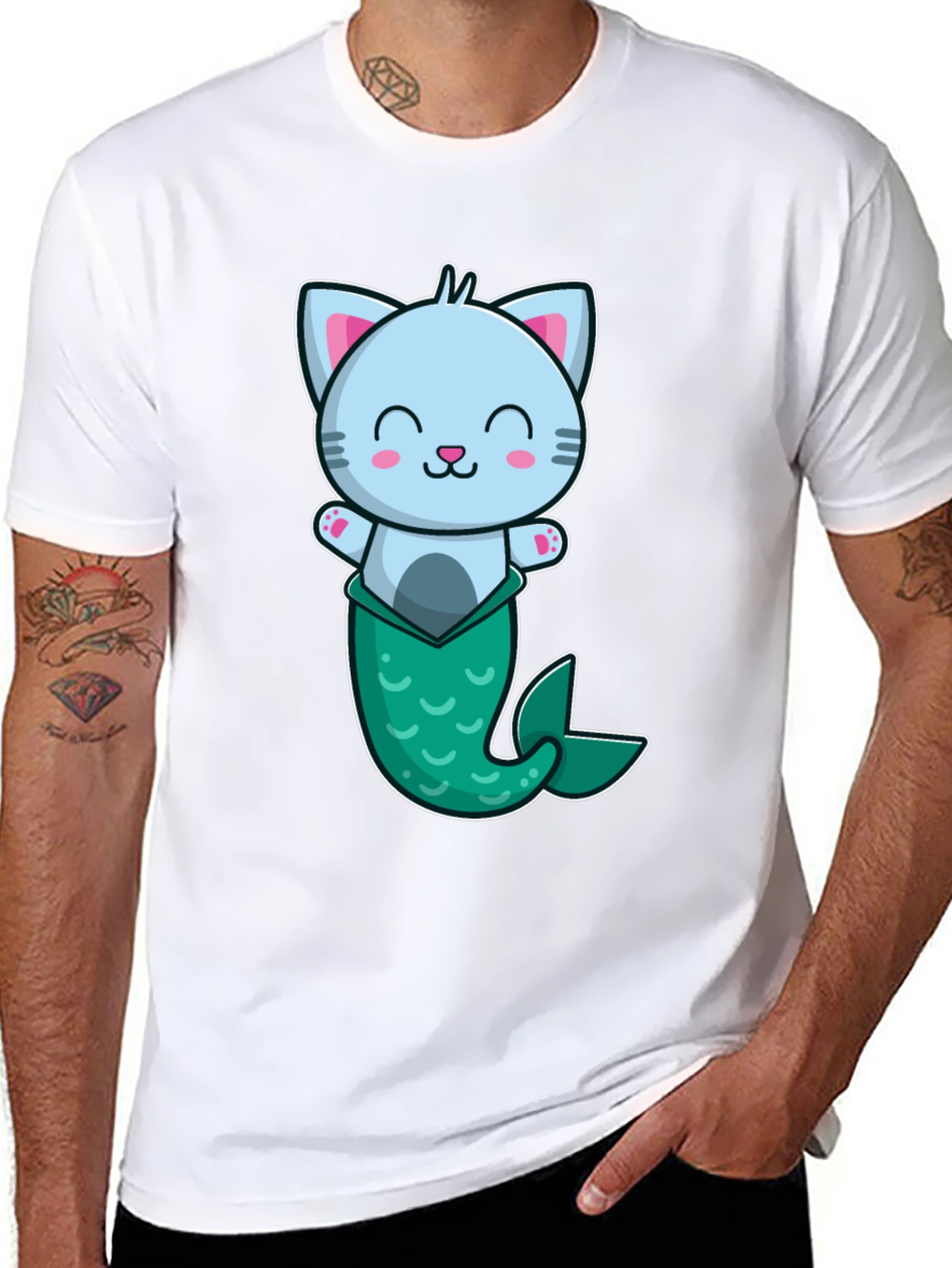 Cute Mermaid Cat Graphic T-Shirt