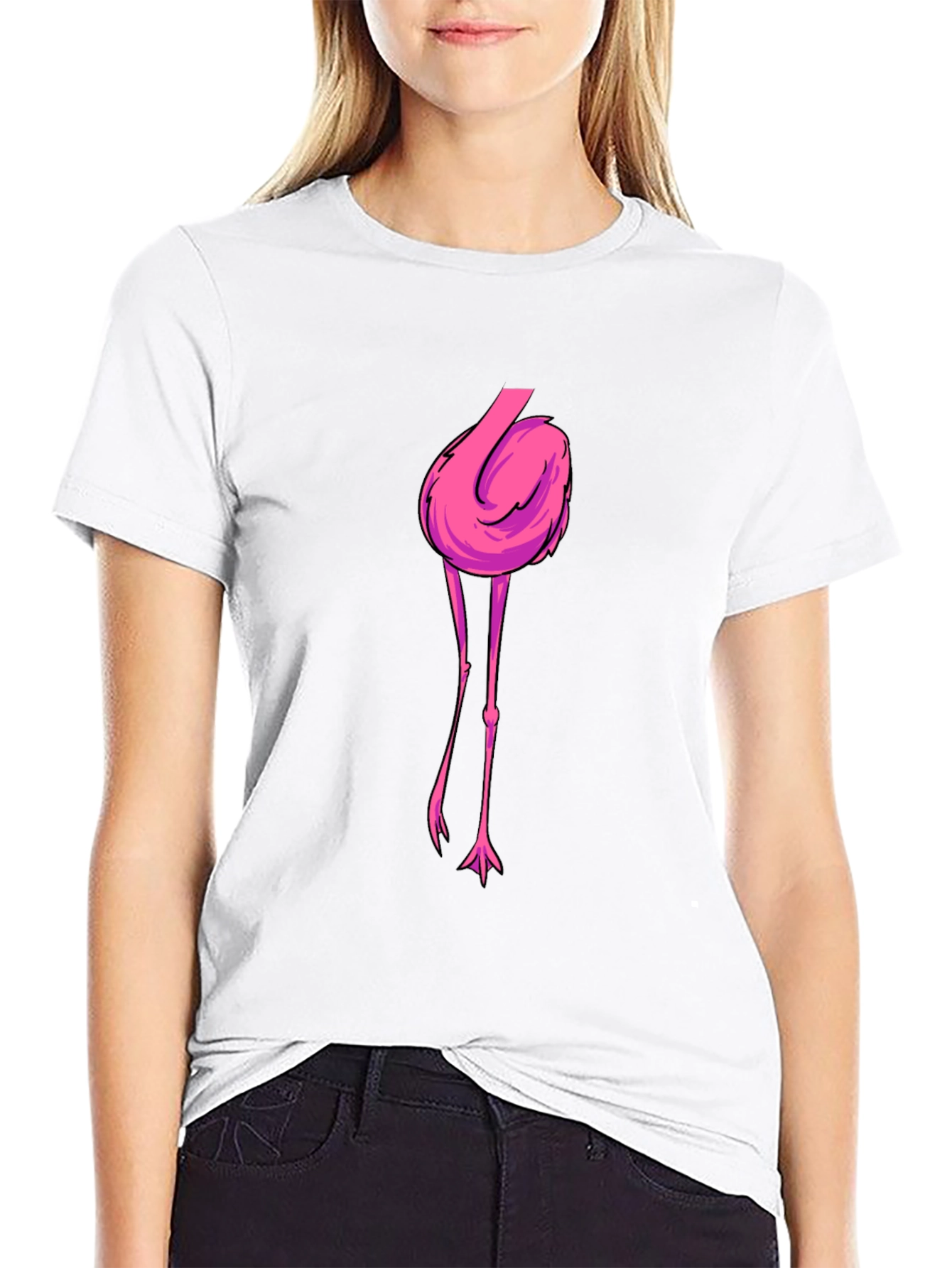Black T-Shirt with Flamingo Graphic Print