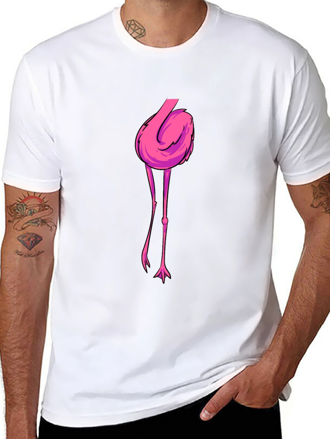 Black T-Shirt with Flamingo Graphic Print