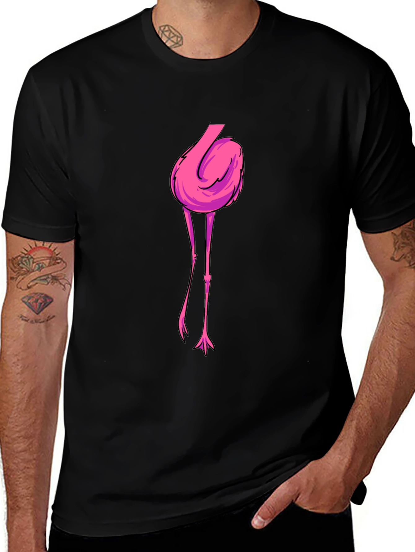 Black T-Shirt with Flamingo Graphic Print