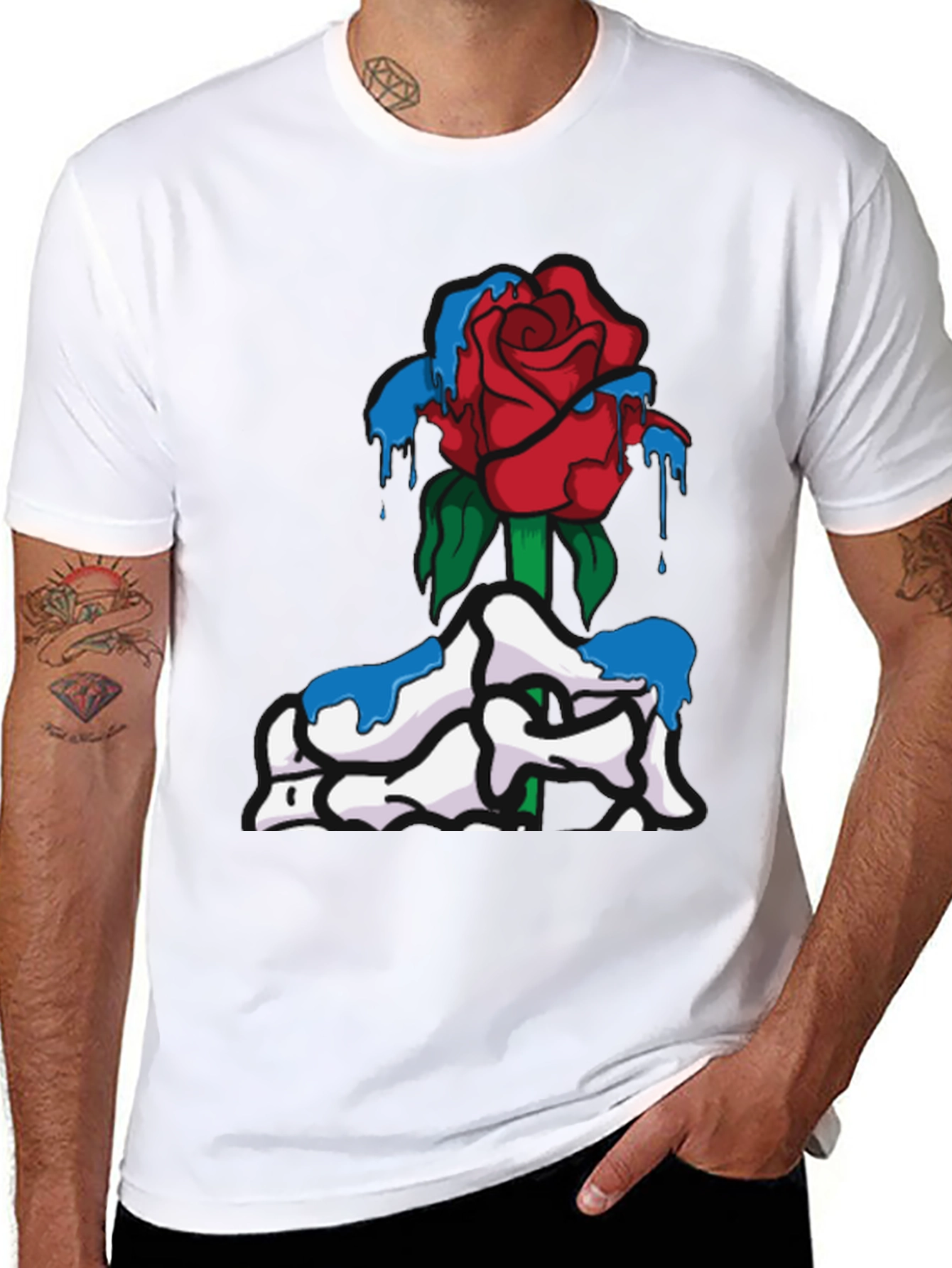 Rose & Dripping Paint Graphic Tee - Black